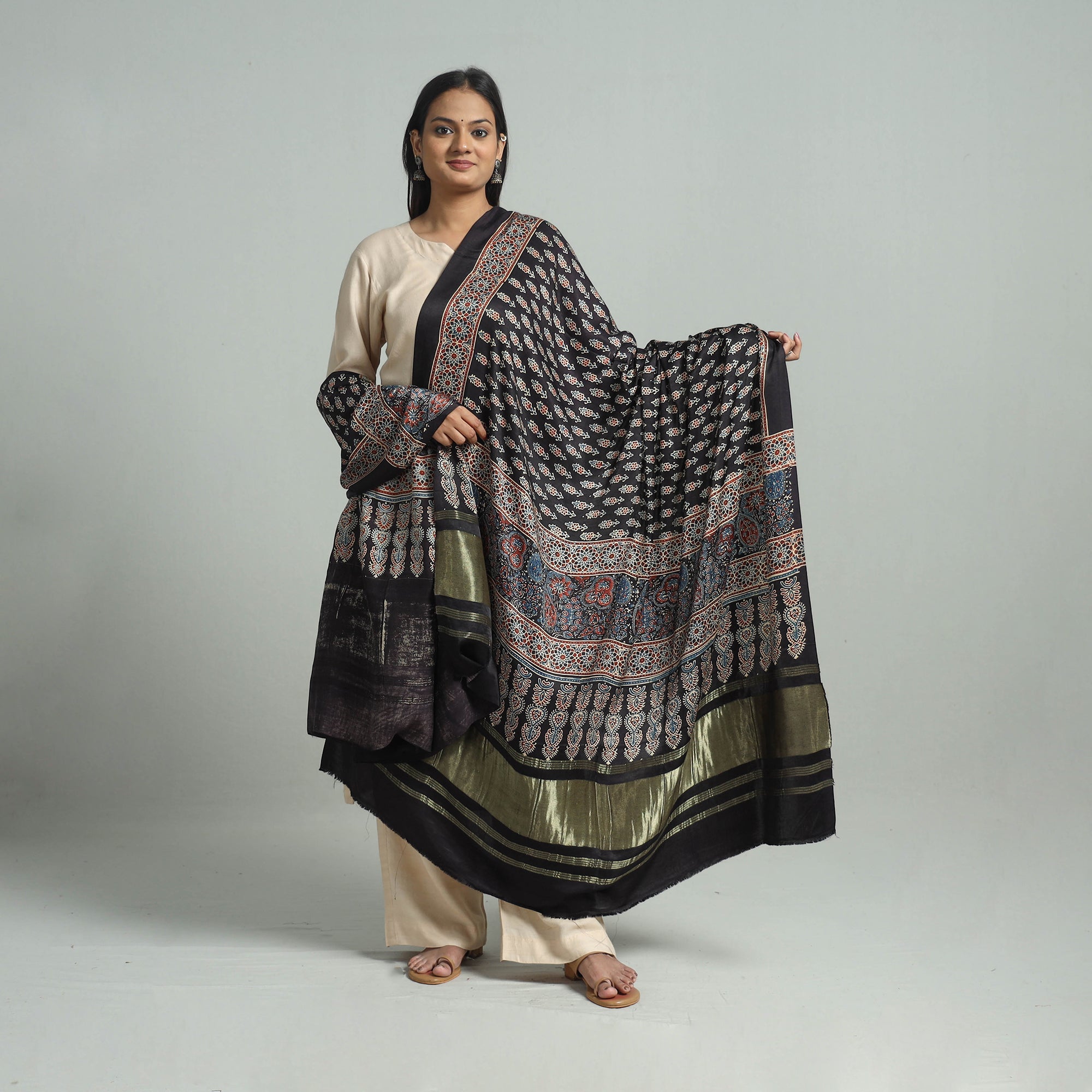 KACHCHH JI CHHAAP Black - Modal Silk Block Print Ajrakh Dupatta 93