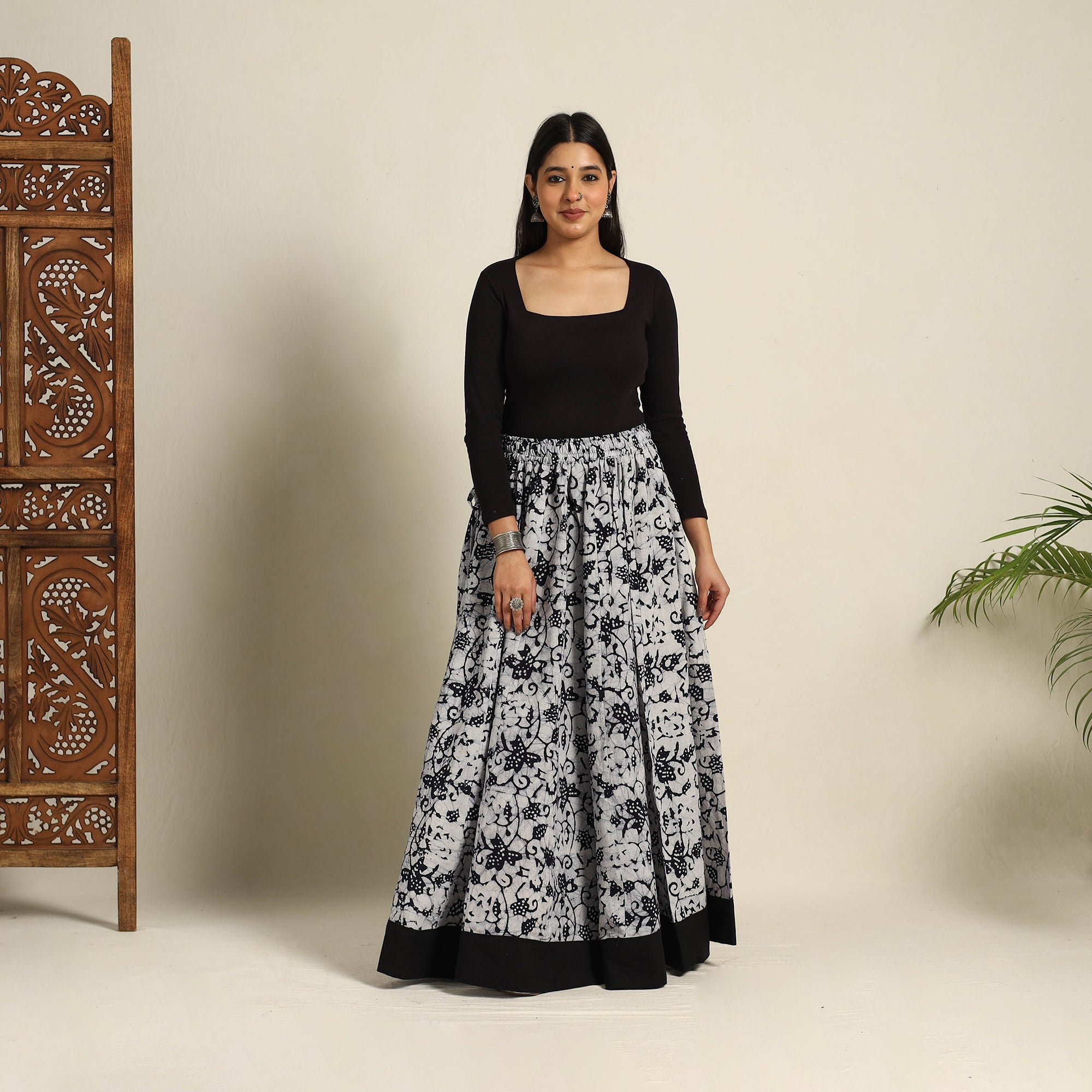 NOORI BAZAR Black - 24 Kali Patchwork Batik Print Cotton Long Skirt 31