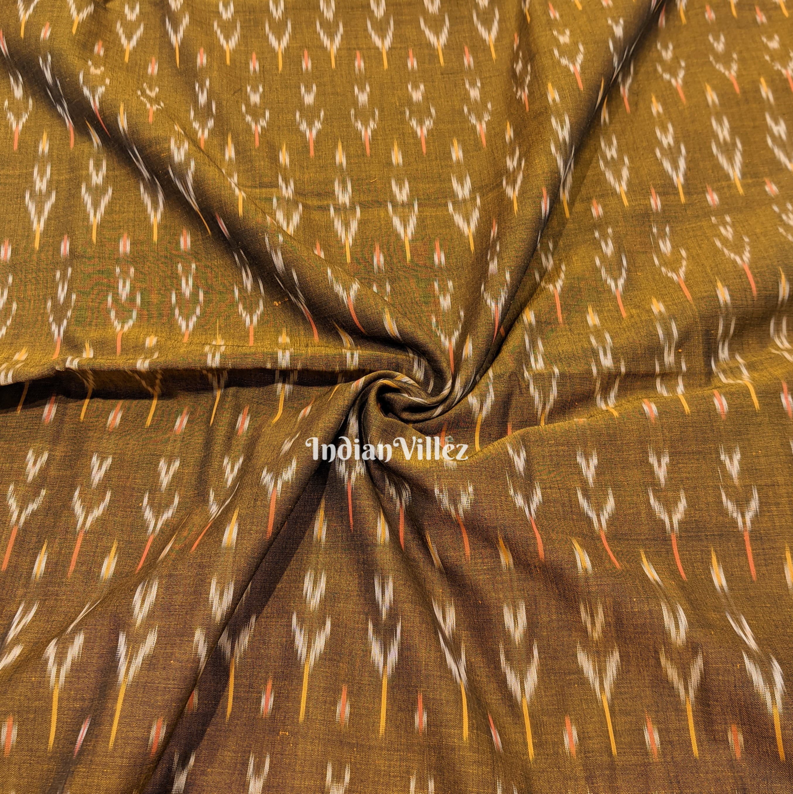 IndianVillèz Mehndi Green Handwoven Pochampally Ikat Cotton Fabric