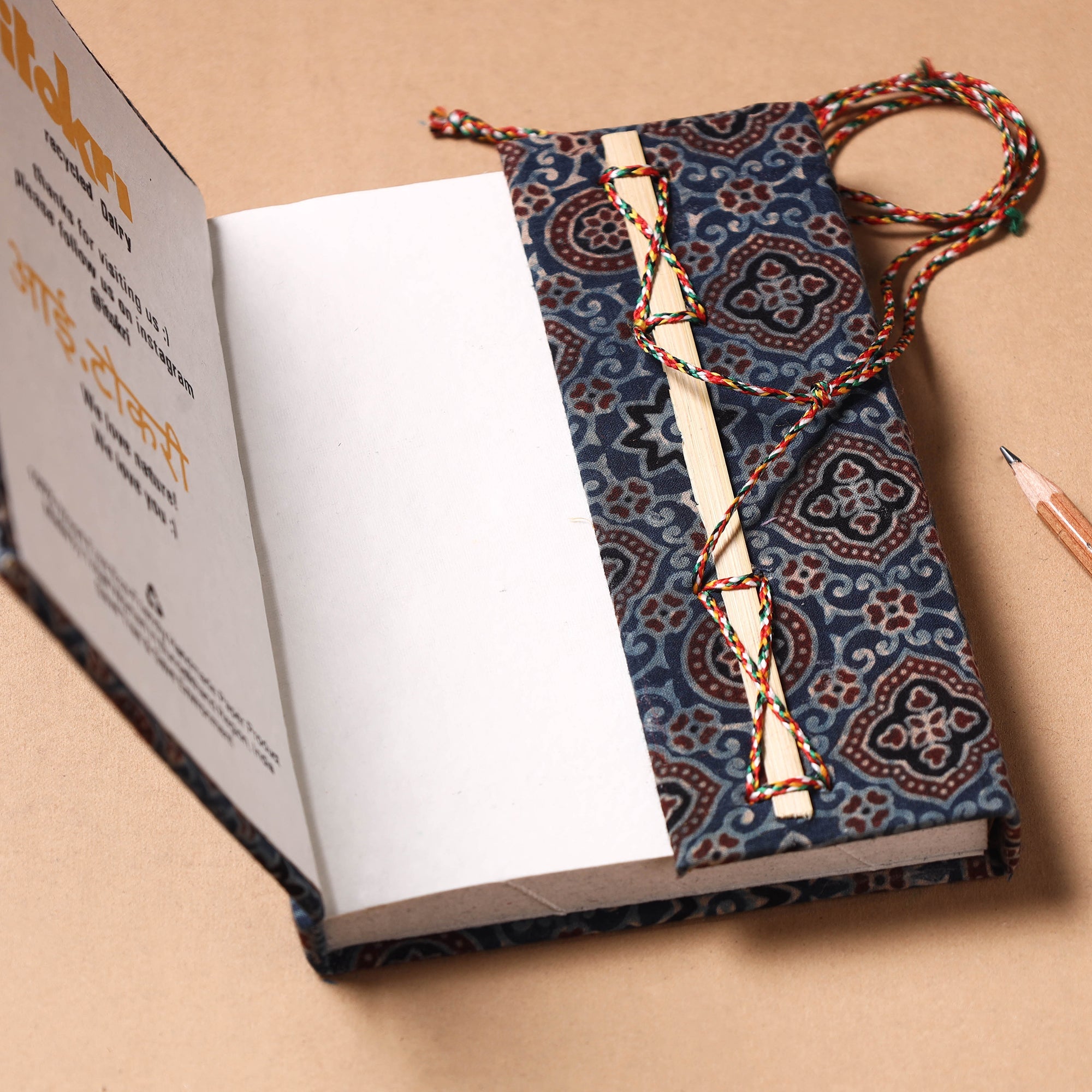 TARAGRAM Blue - Fabric Cover Handmade Paper Notebook with Thread Lock - view 2