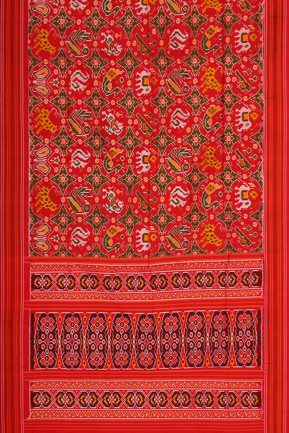 Kalanjali Ikat Silk Dark Orange Saree – Women's - view 3