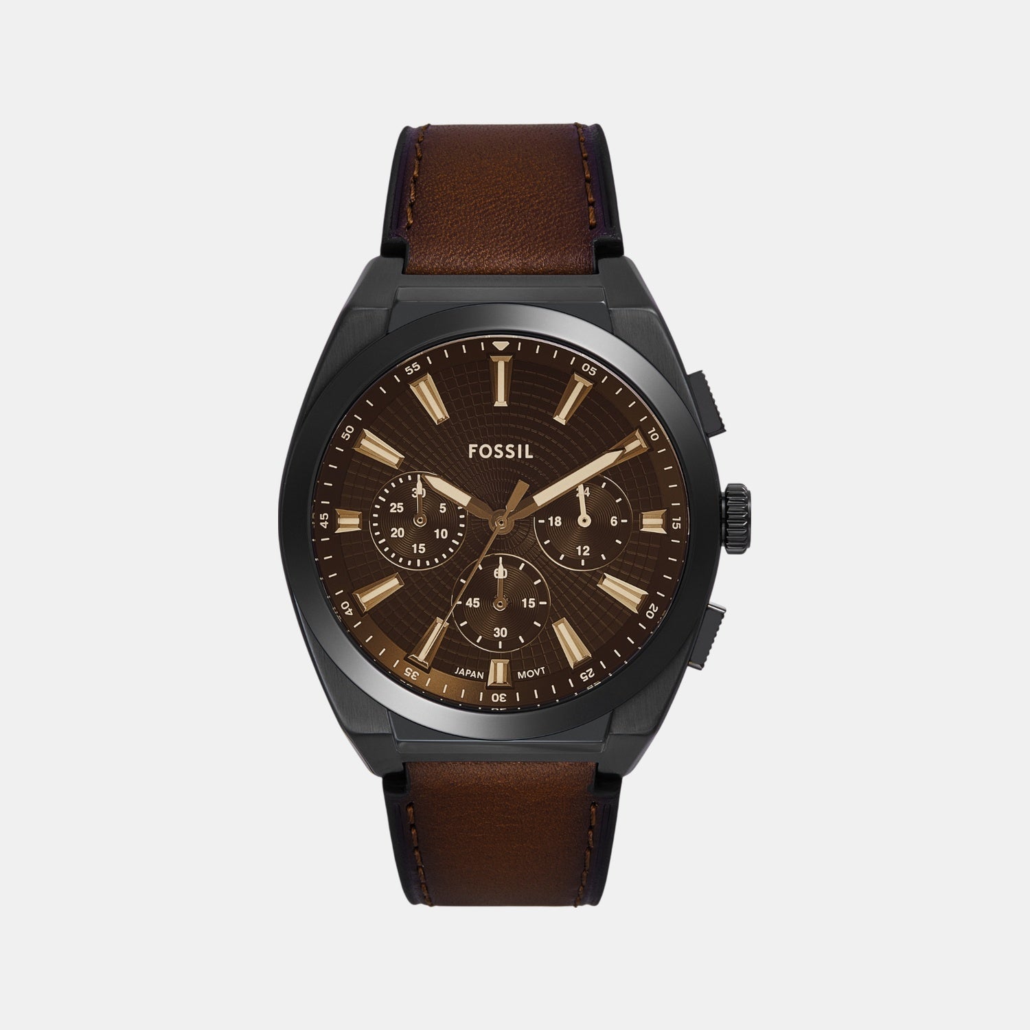 Fossil Everett Men Quartz Black Dial Chronograph Leather Watch FS6108