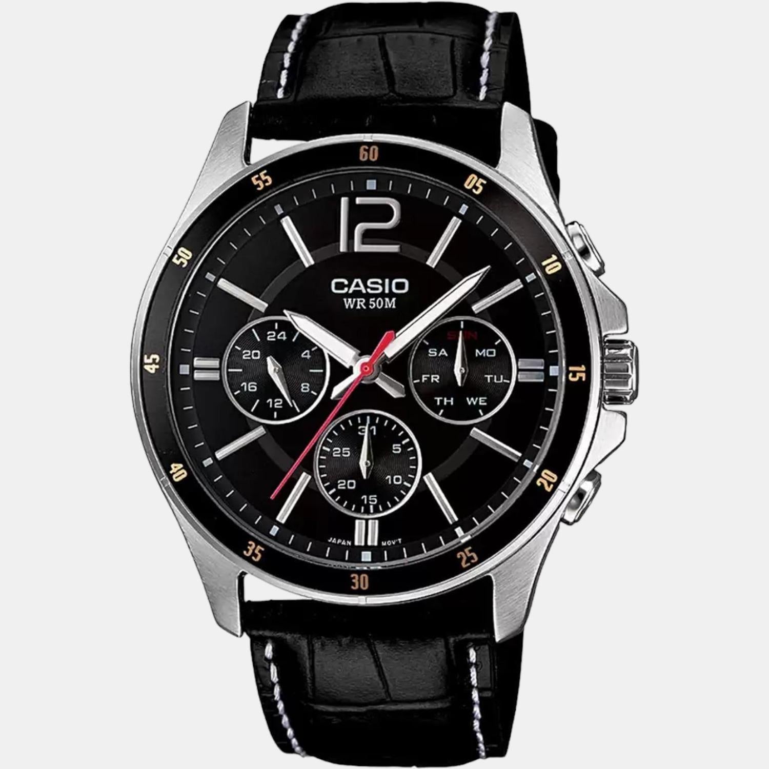 Casio Enticer Men Quartz Black Dial Chronograph Leather Watch A834 - view 2
