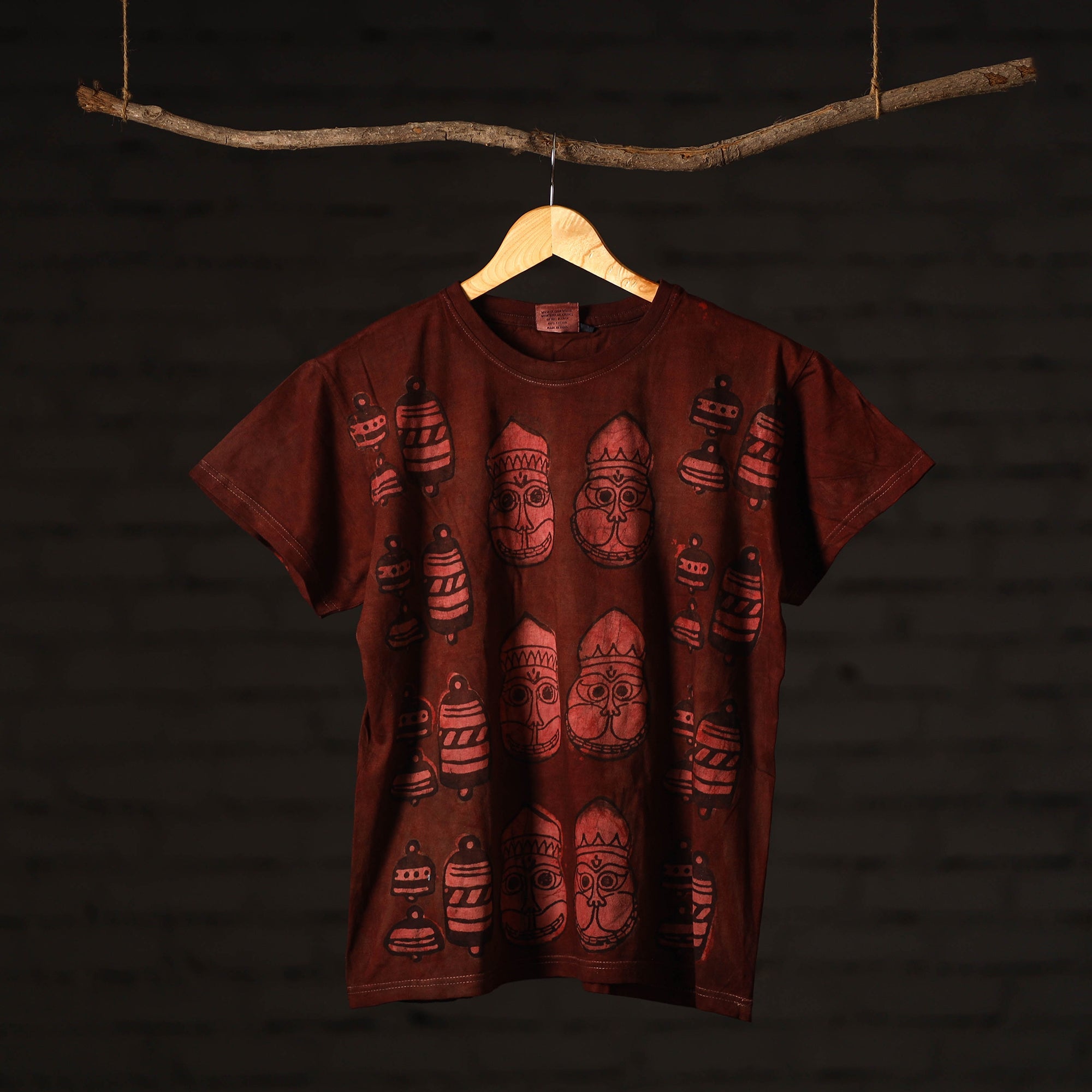 BINDAAS UNLIMITED Brown - Maroon - Bindaas Block Art Prints Natural Dyed Cotton Round Neck T-shirt