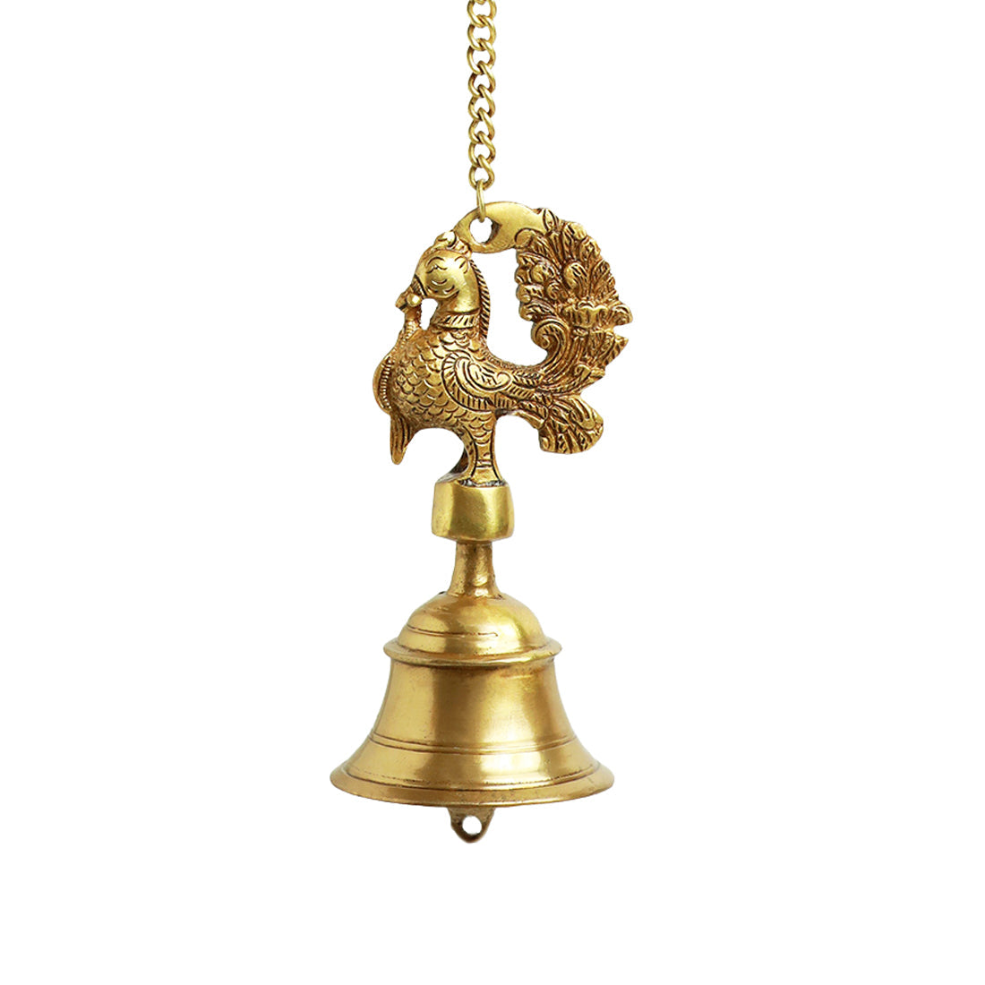EXCLUSIVELANE 'Elegant Peacock' Hand-Etched Decorative Hanging Bell In Brass - view 3