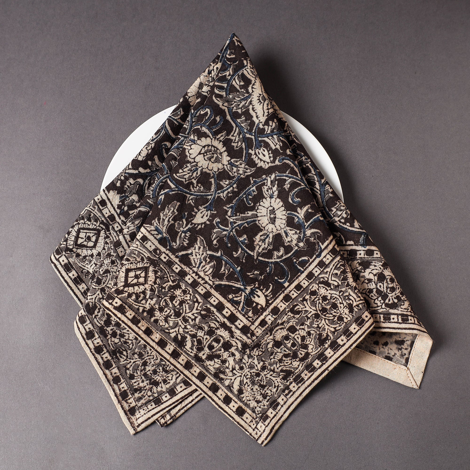 PITCHUKA SRINIVAS KALAMKARI PEDANA Black - Pedana Kalamkari Block Printed Cotton Napkin (18 x 18 in)