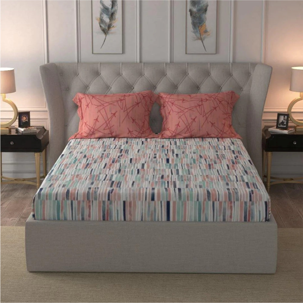 Urban Space -Home Furnishing Store Fitted King Size Cotton Bedsheet - Stripes Pink