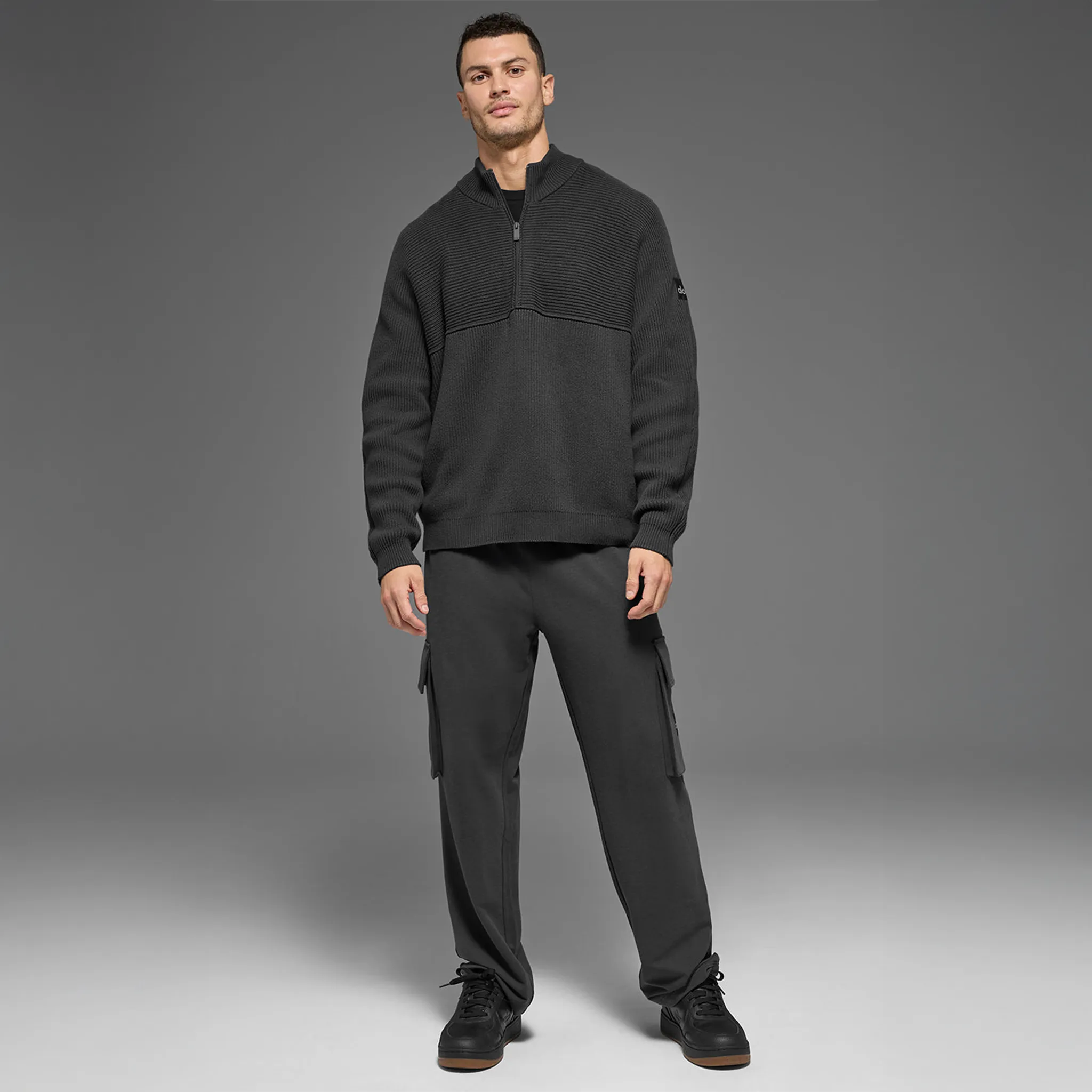 Alo Yoga Domain Shift Rib Knit 1/4 Zip Anthracite Sweatshirt - view 3