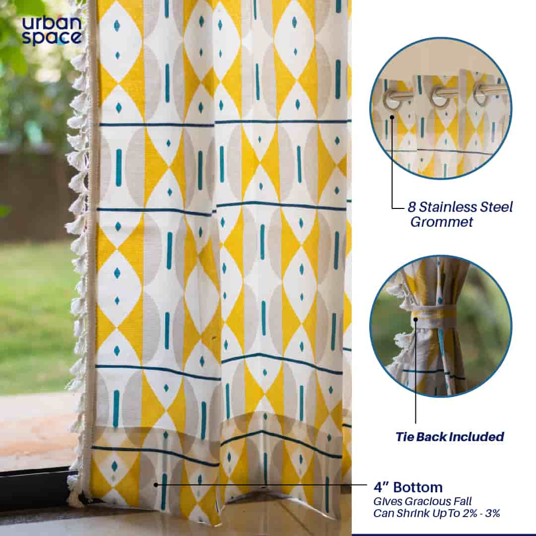 Urban Space -Home Furnishing Store Bohemian 100% Cotton Curtains, Pack of 1 Curtain - Aztec Yellow - view 2