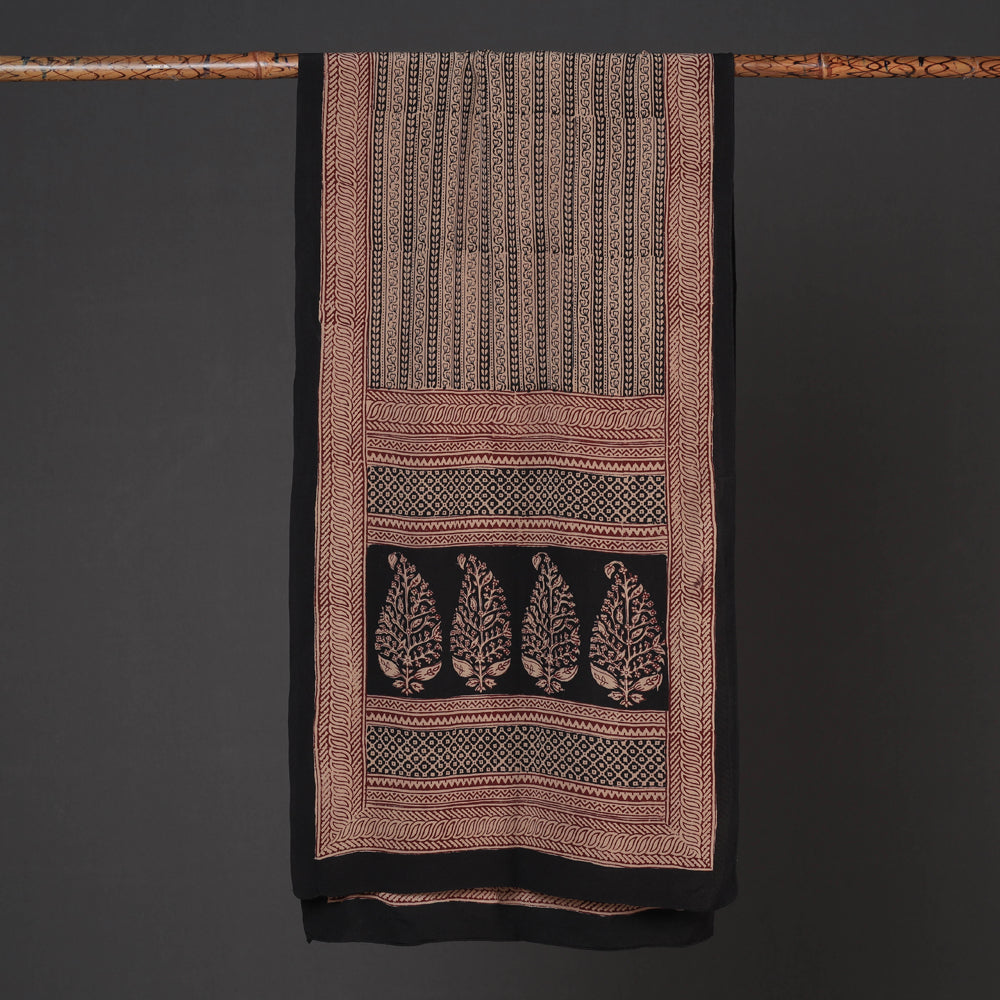 BAGH PRINTS BY MOHAMMED BILAL KHATRI Brown - Bagh Block Printing Natural Dyed Crepe Silk Stole - view 2