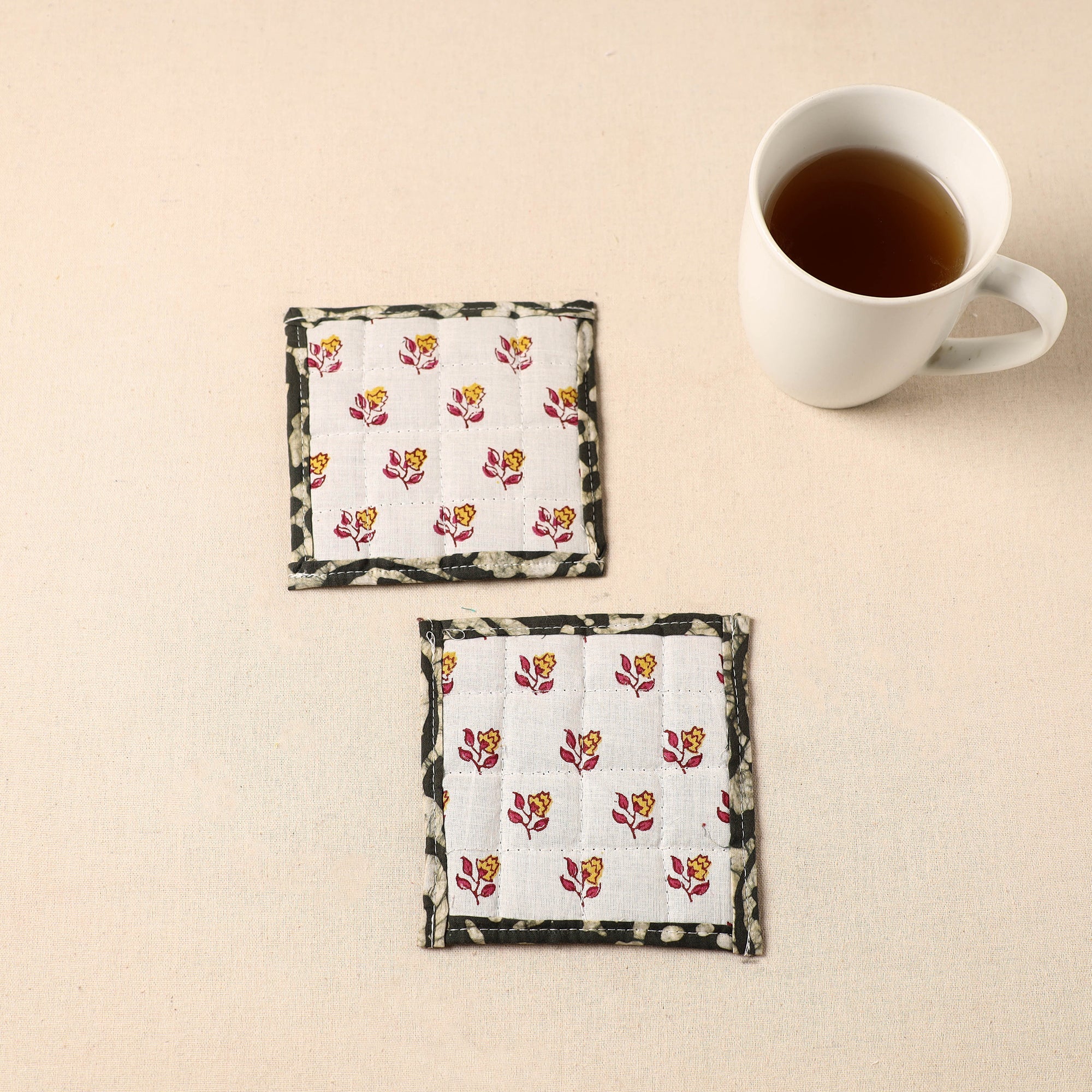 JALPARI Floral Print Cotton Quilted Coasters (Set of 2) 37