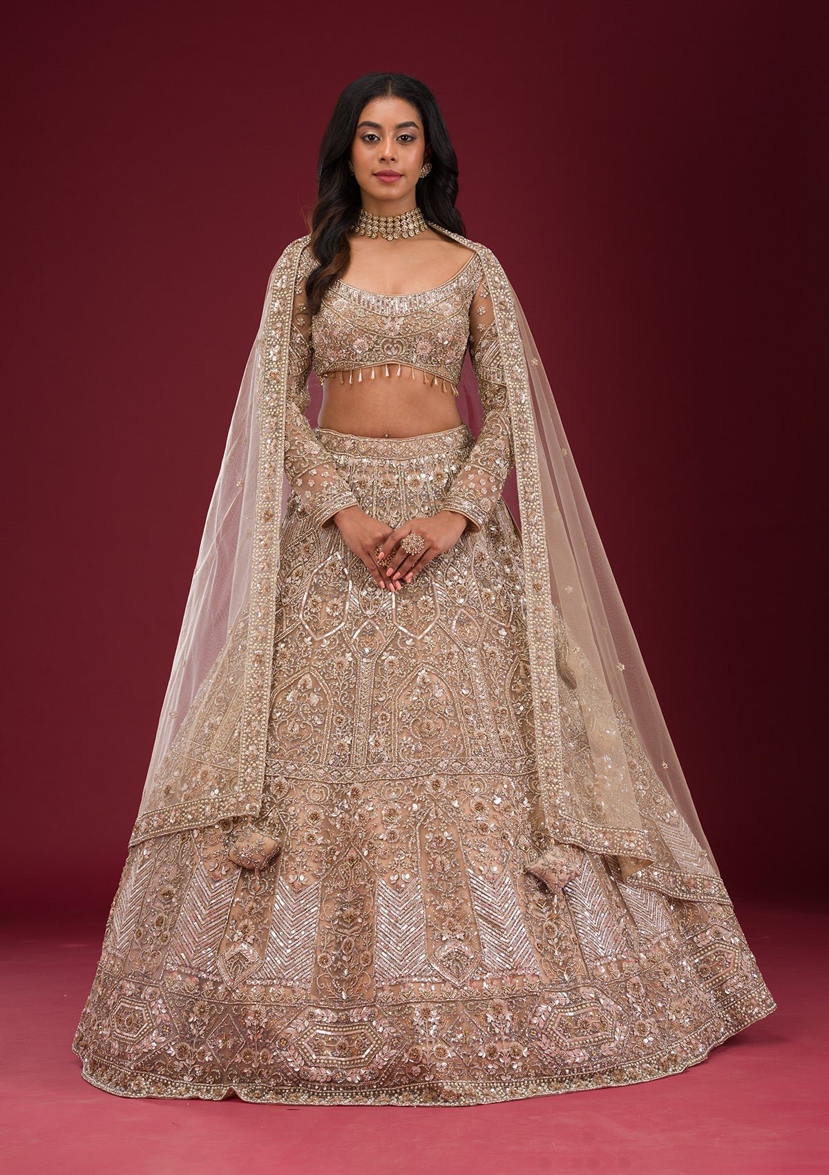 Koskii Gold Stonework Net Readymade Lehenga – Women's