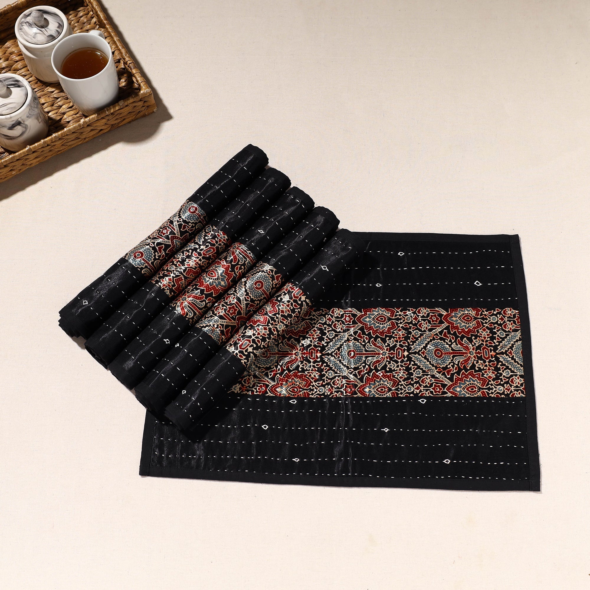 KACHCHH JI CHHAAP Black - Kutch Tagai Embroidered Mashru Silk Table Mats (SO6) 32 - view 2