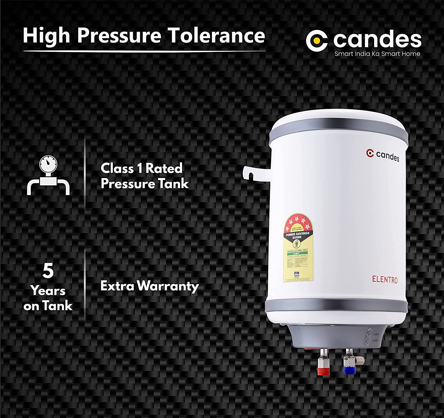 Candes 25 Litre Elentro 5 Star Rated Automatic Instant Storage Electric Water Heater with Special Metal Body Anti Rust Coating With Installation Kit, - view 6