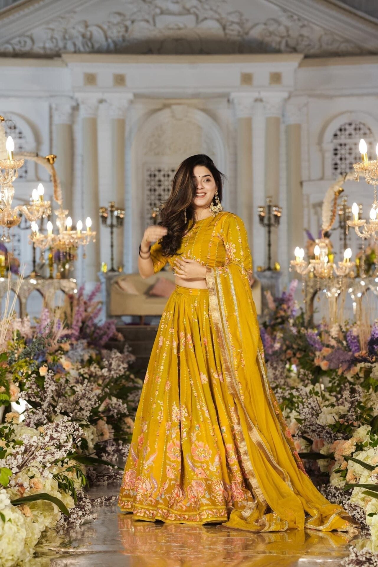 Idaho-o Twila mustard sunshine viscos organza lehenga - view 2