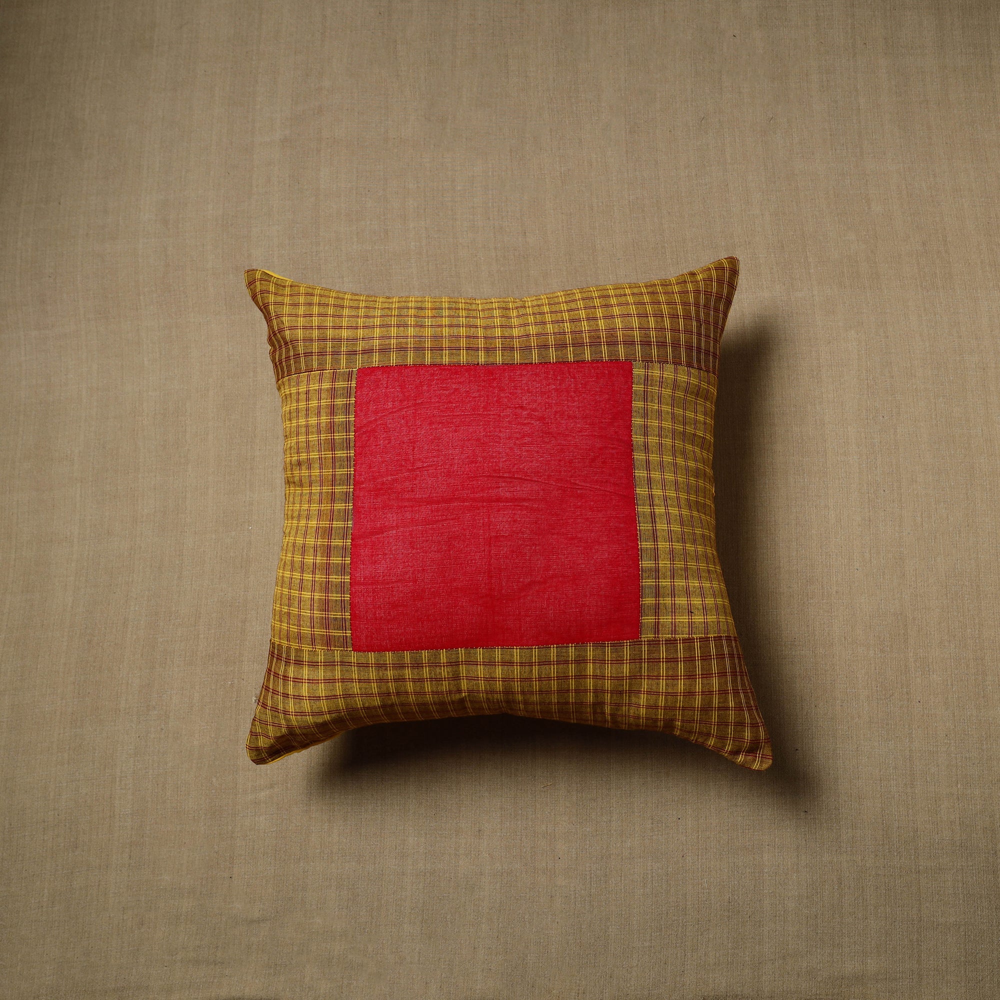 NOORI BAZAR Brown - Patchwork Cotton Kanchipuram Cushion Cover (16 x 16 in) 66