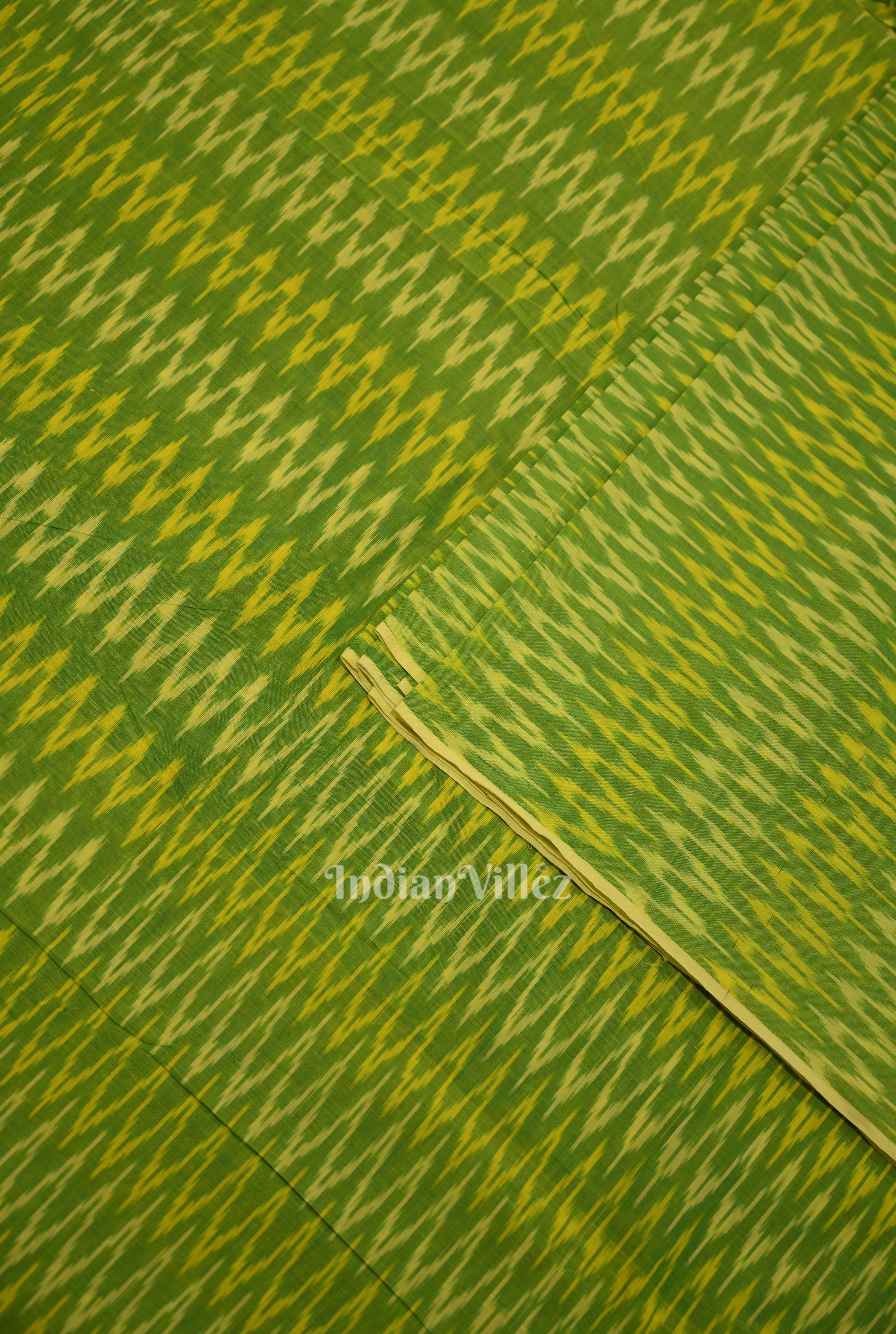 IndianVillèz Parrot Green Handwoven Pochampally Ikat Cotton Fabric - view 2