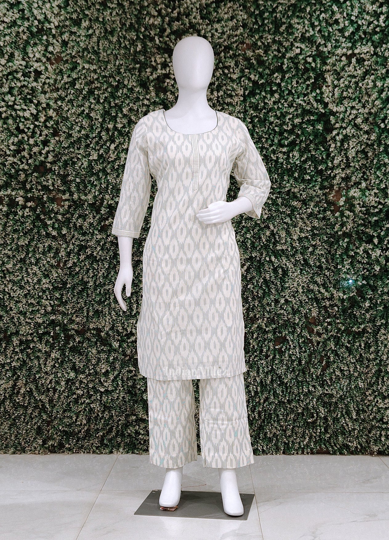 IndianVillèz White Odisha Ikat Designer Cotton Kurti Set with Pallazo (Co-Ords Set)