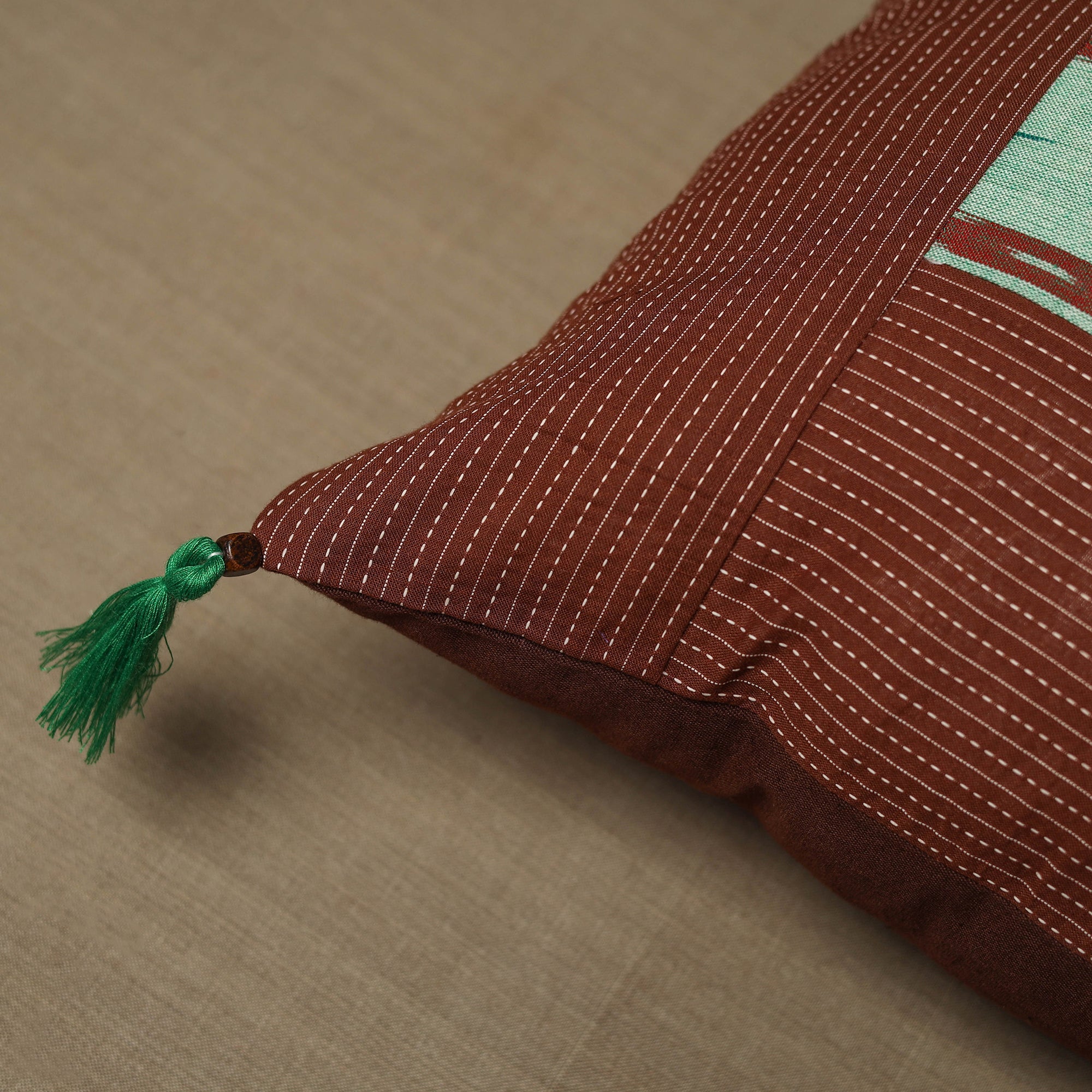 NOORI BAZAR Brown - Kantha Stitch Ikat Cotton Cushion Cover (16 x 16 in) 16 - view 2