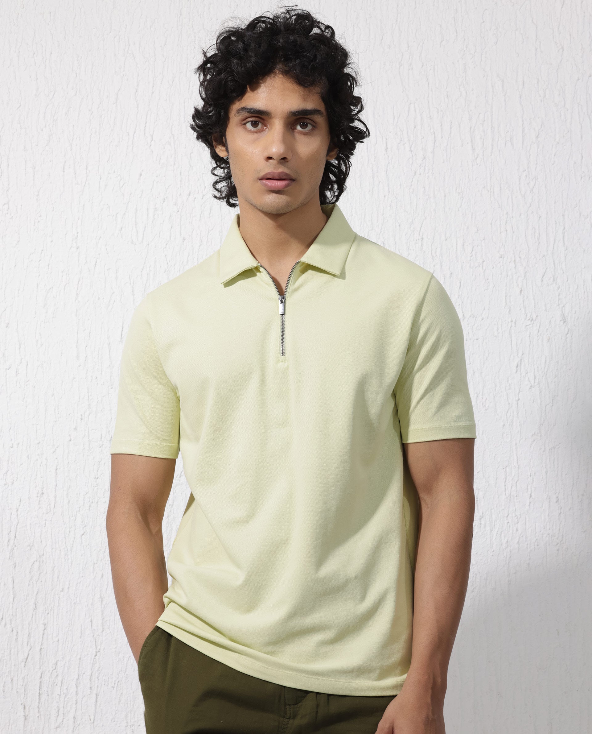 Rare Rabbit Mens Stan-2 Pastel Green Short Sleeve Solid Zipper Closure Polo T-Shirt - view 7