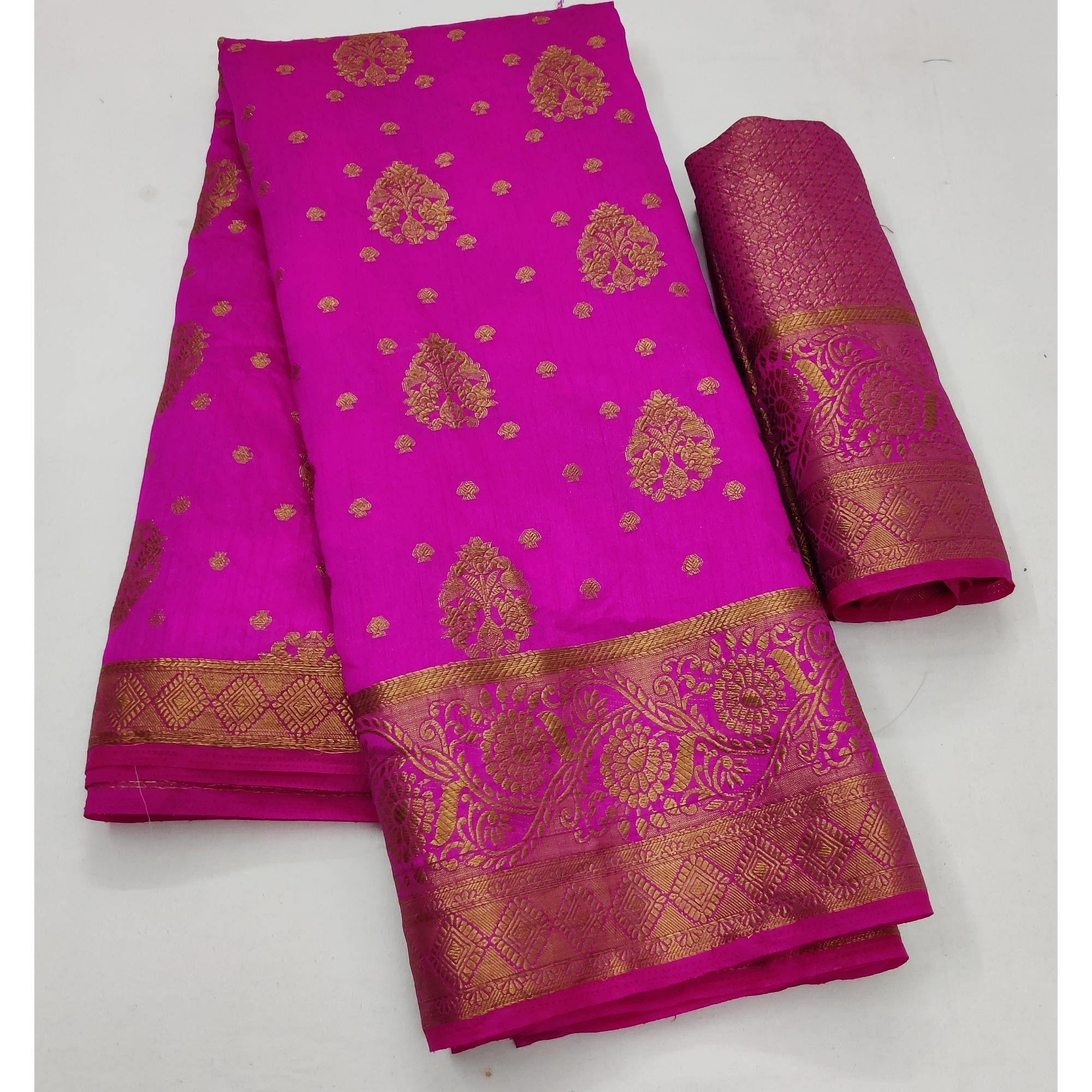Peachmode Magenta Festive Wear Woven Soft Silk Saree - view 2
