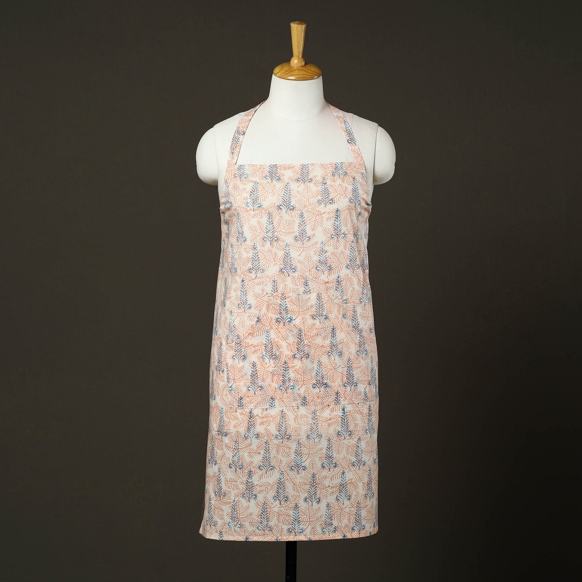 JALPARI Beige - Sanganeri Block Print Cotton Apron with Pocket 10