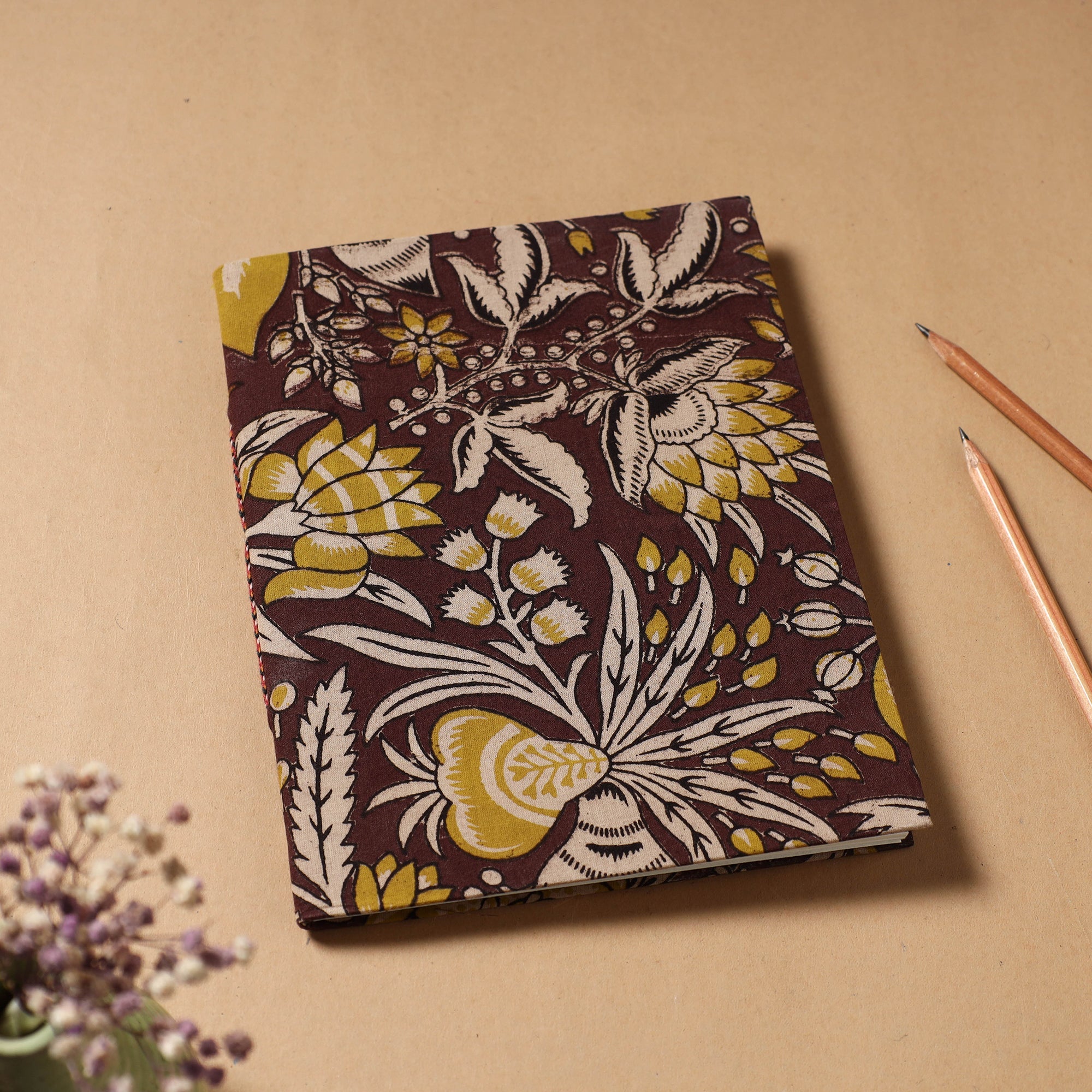 BINDAAS UNLIMITED Brown - Kalamkari Fabric Cover Handmade Paper Notebook (9 x 7 in)