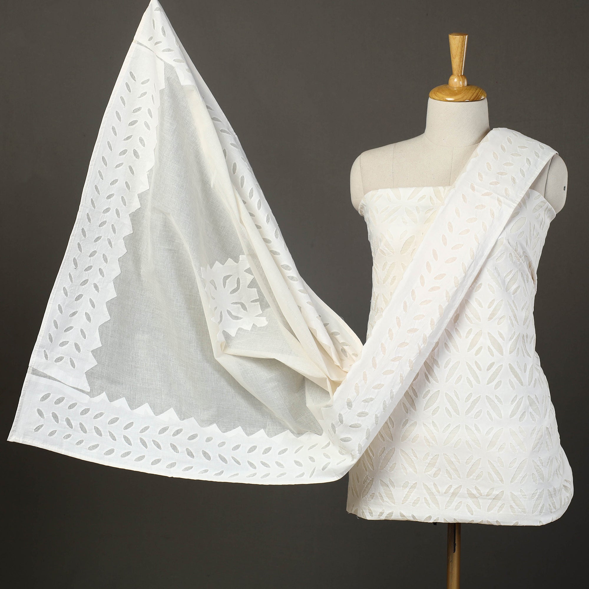 SHADES OF MARUDHARA White - 3pc Cut Work Cotton Barmer Applique Dress Material 13