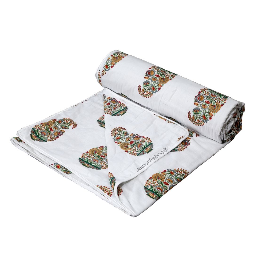 JaipurFabric® Hand Block Printed Floral Valley Bunai Pattern Indian Kairi Design Single Bed Dohar - view 3