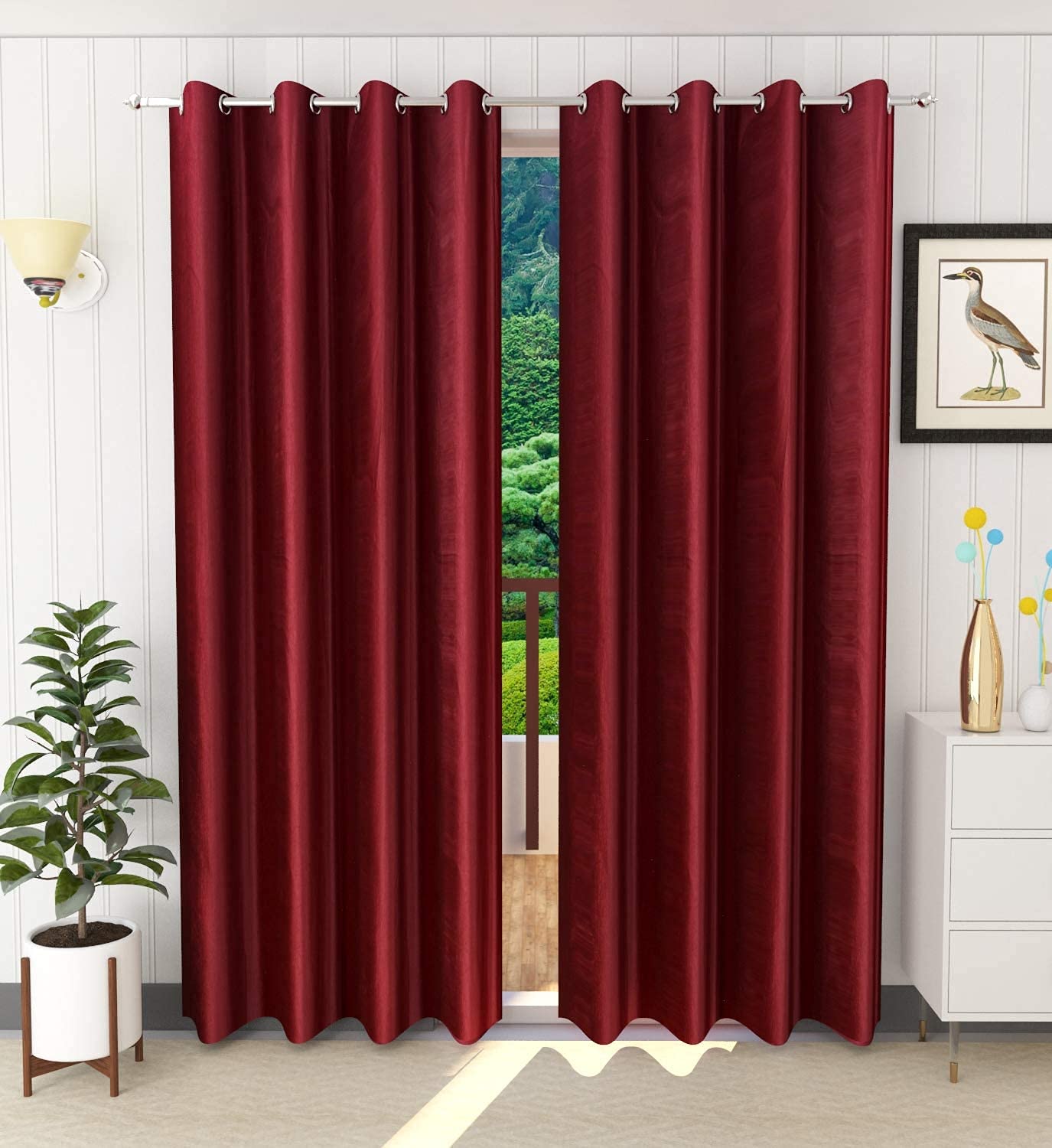 Kuber Industries Plain 2 Pieces Room Darkening Door Curtain, 7 Feet (Maroon)