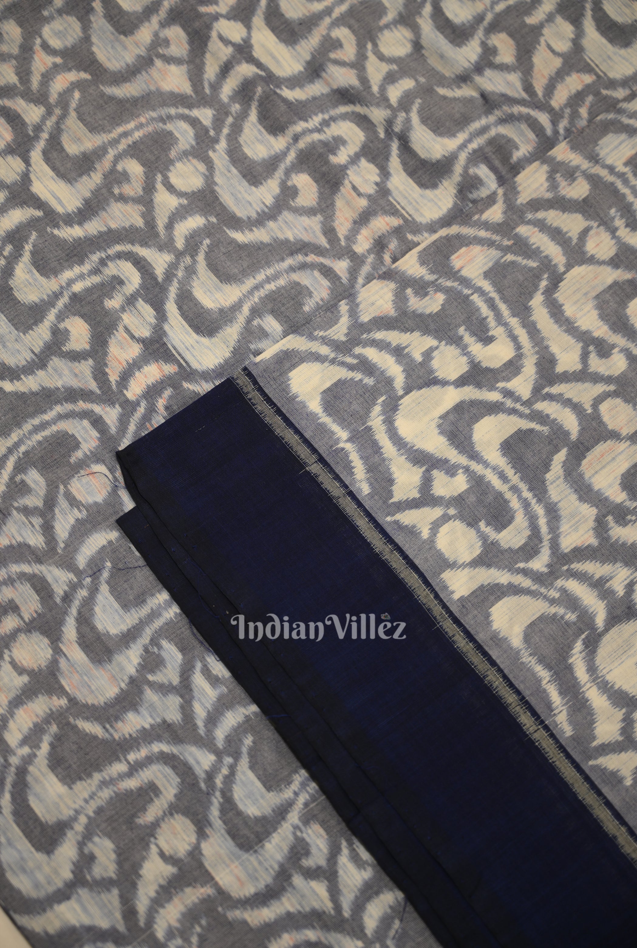 IndianVillèz Gray Blue Sambalpuri Odisha Ikat Cotton Fabric - view 2