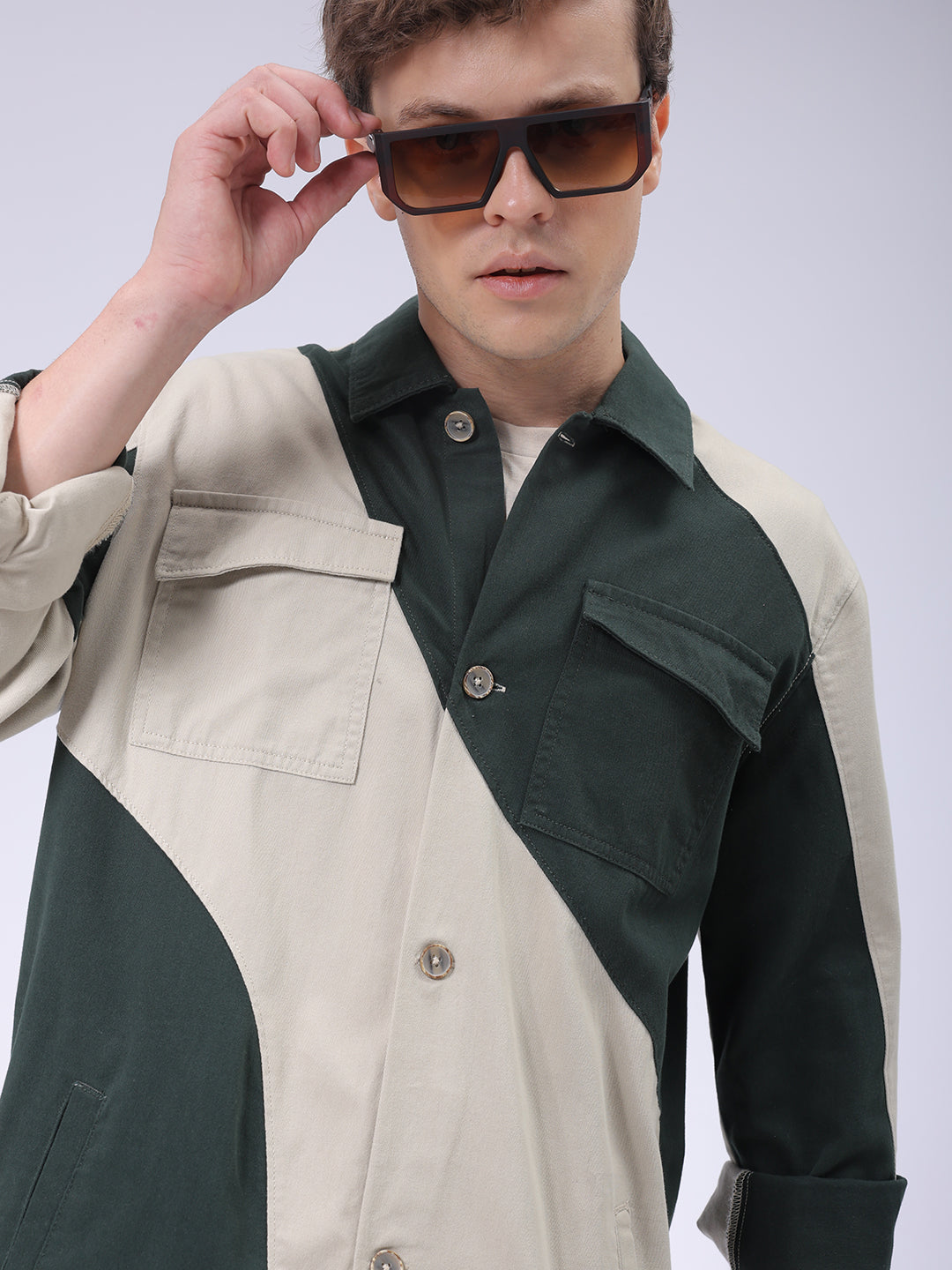 The Indian Garage Co Men's Green Regular Fit Mix & Match Overshirt