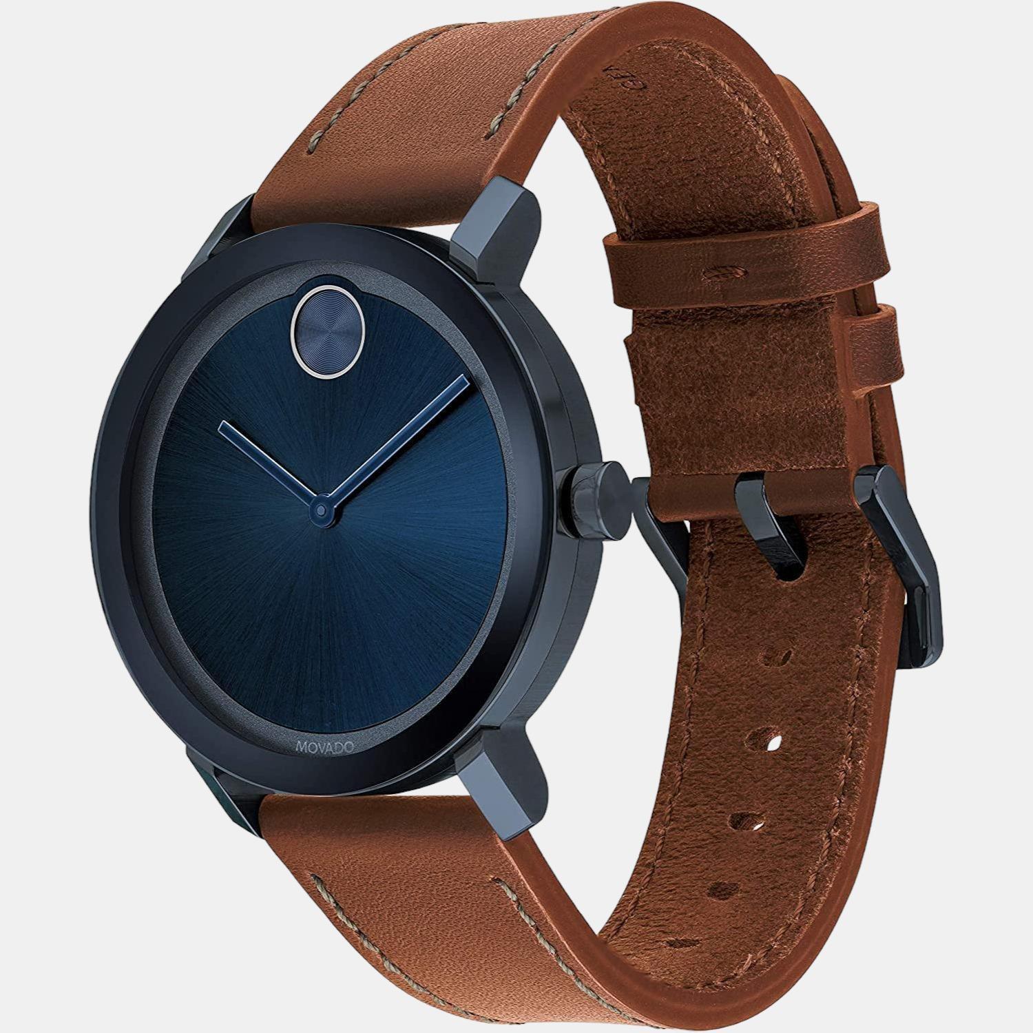 Movado Bold Men Quartz Blue Dial Analog Leather Watch 3600520 - view 2