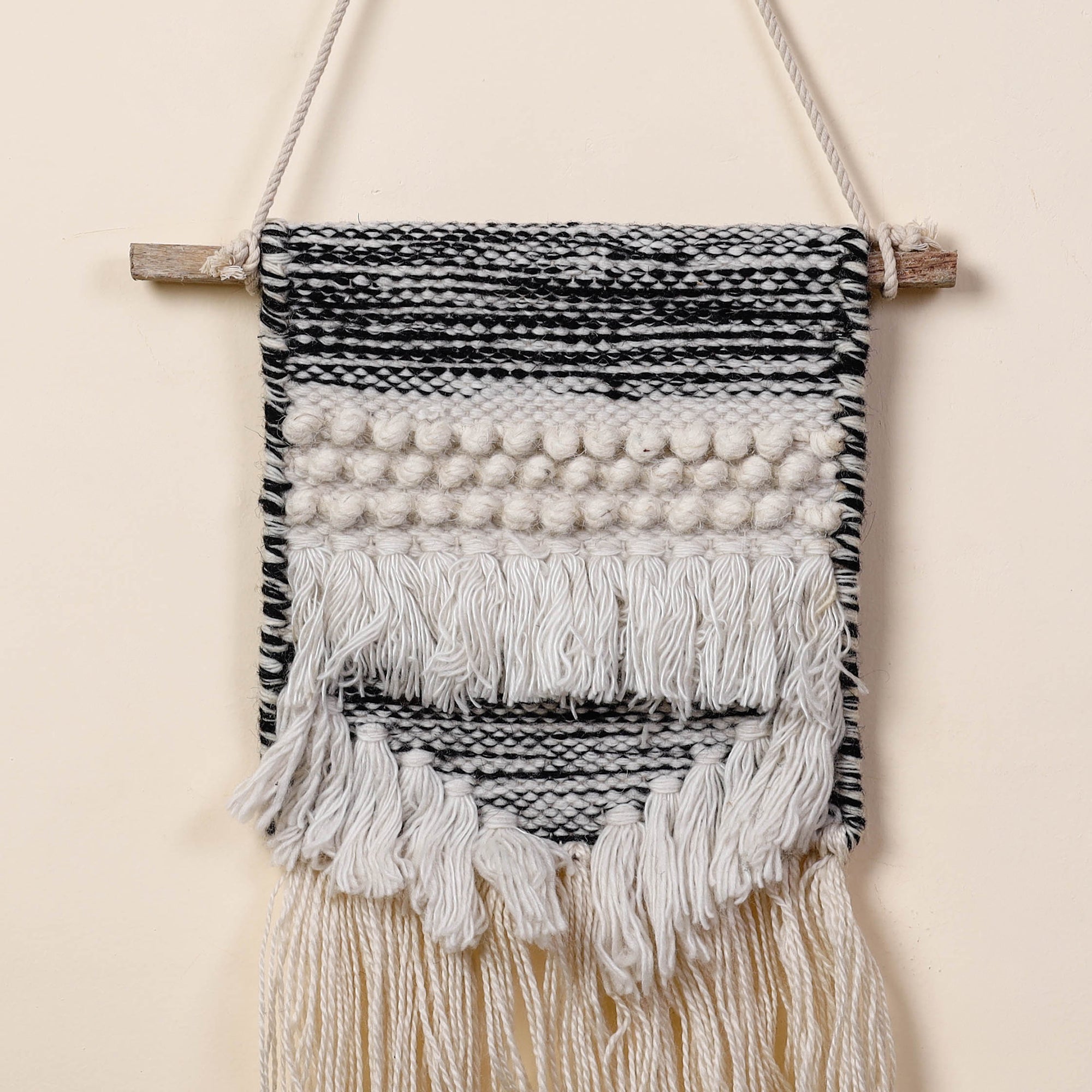 ITOKRI CRAFTS INITIATIVE Bhadohi Handwoven Wool Geometric Fringed Wall Hanging - view 2