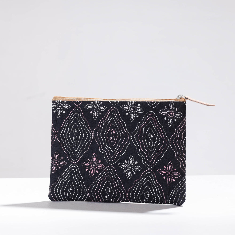 ASALKAAR Black - Handcrafted Kantha Embroidery Multipurpose Pouch
