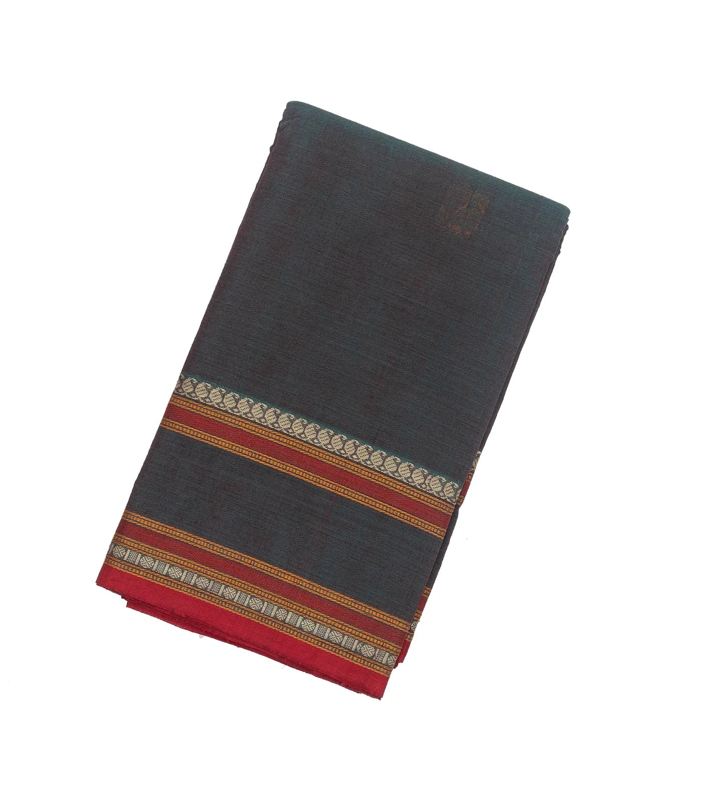 RmKV Dark Grey Handloom Kanchi Cotton Saree With Annam Buttas