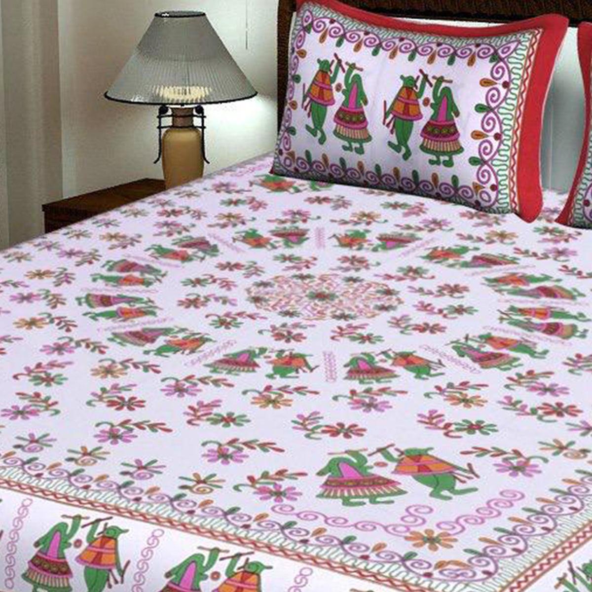 Peachmode Light Purple Printed Cotton Blend King Size Bedsheet With 2 Pillow Cover - view 2
