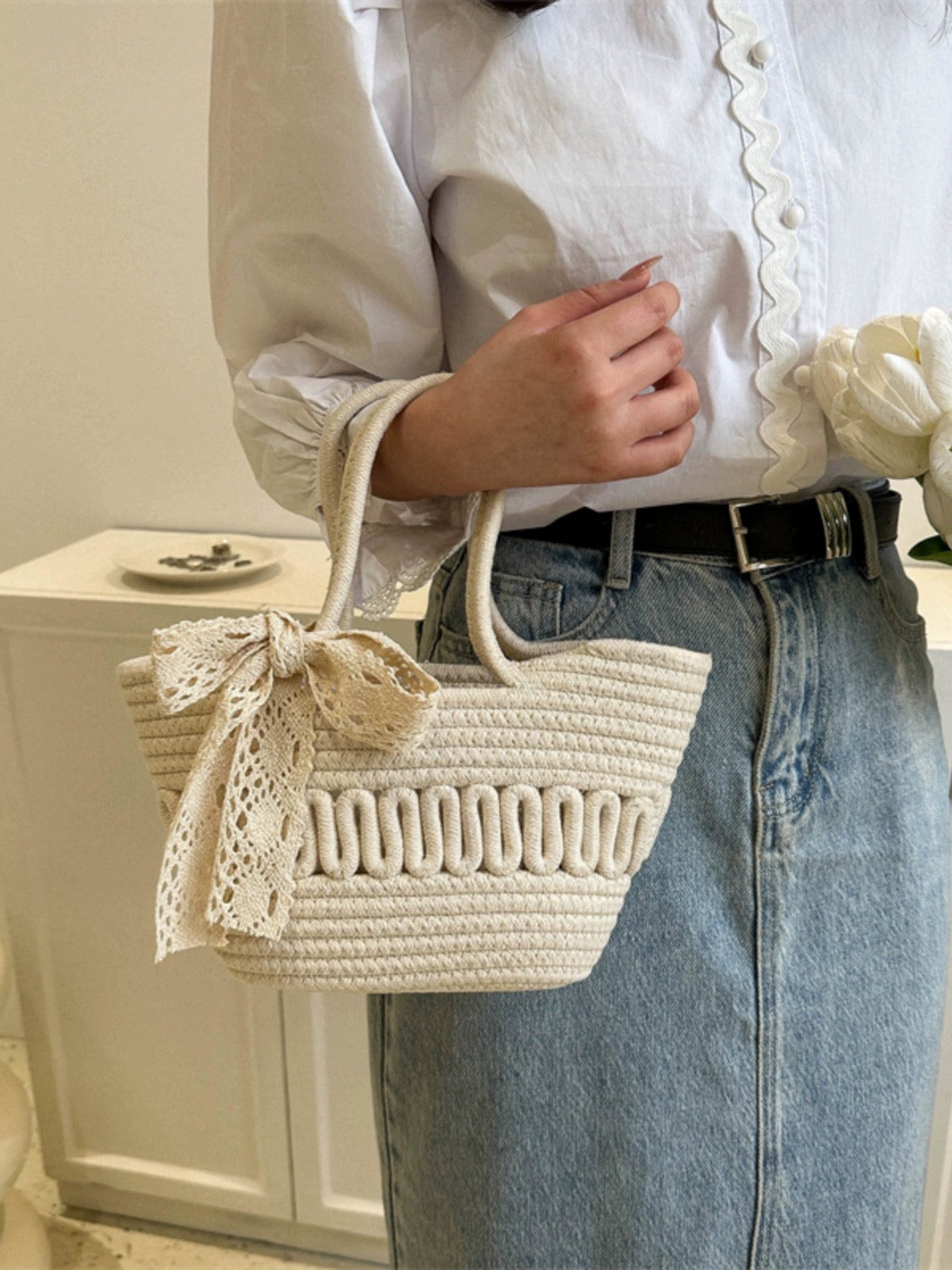 Alamode By Akanksha Delson Crochet Summer Bag with Bow - view 2