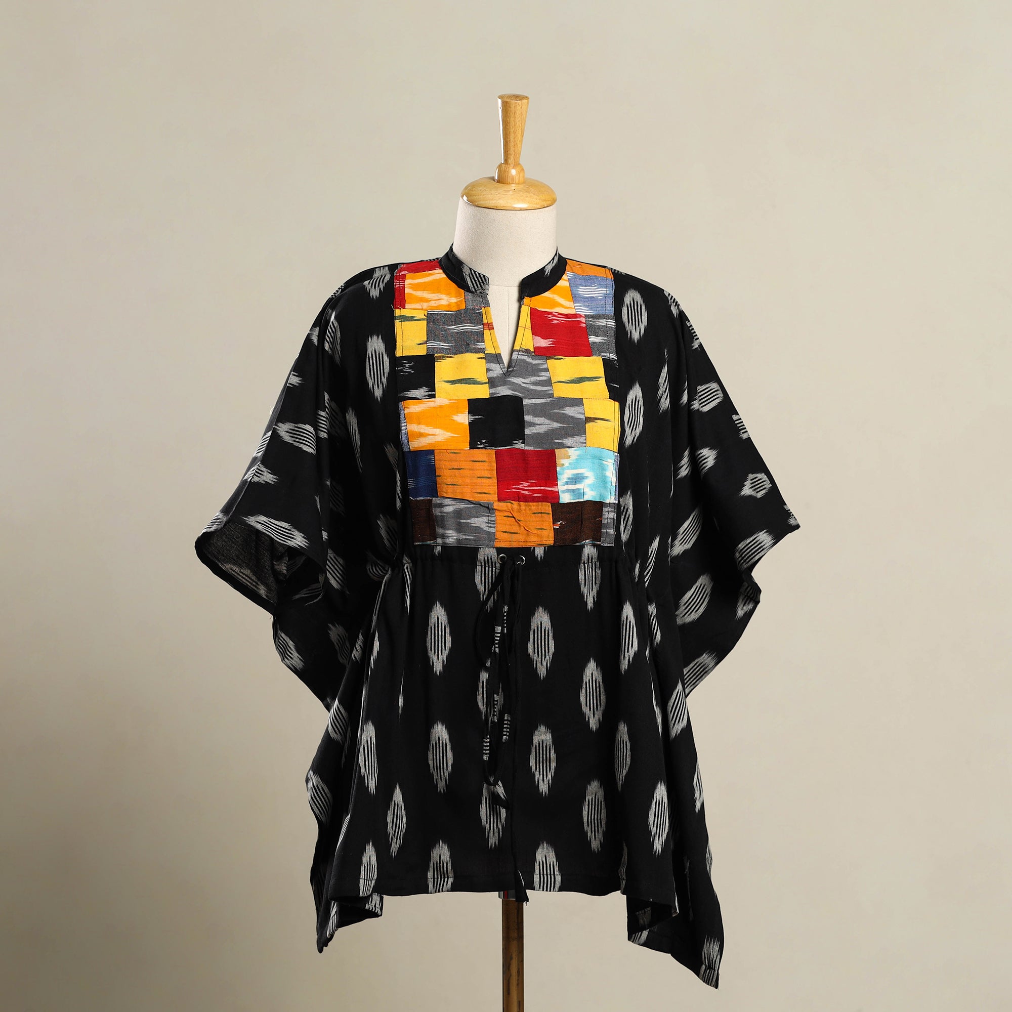 ITOKRI CASUALS Black - Patchwork Pochampally Ikat Cotton Kaftan (Short) 06