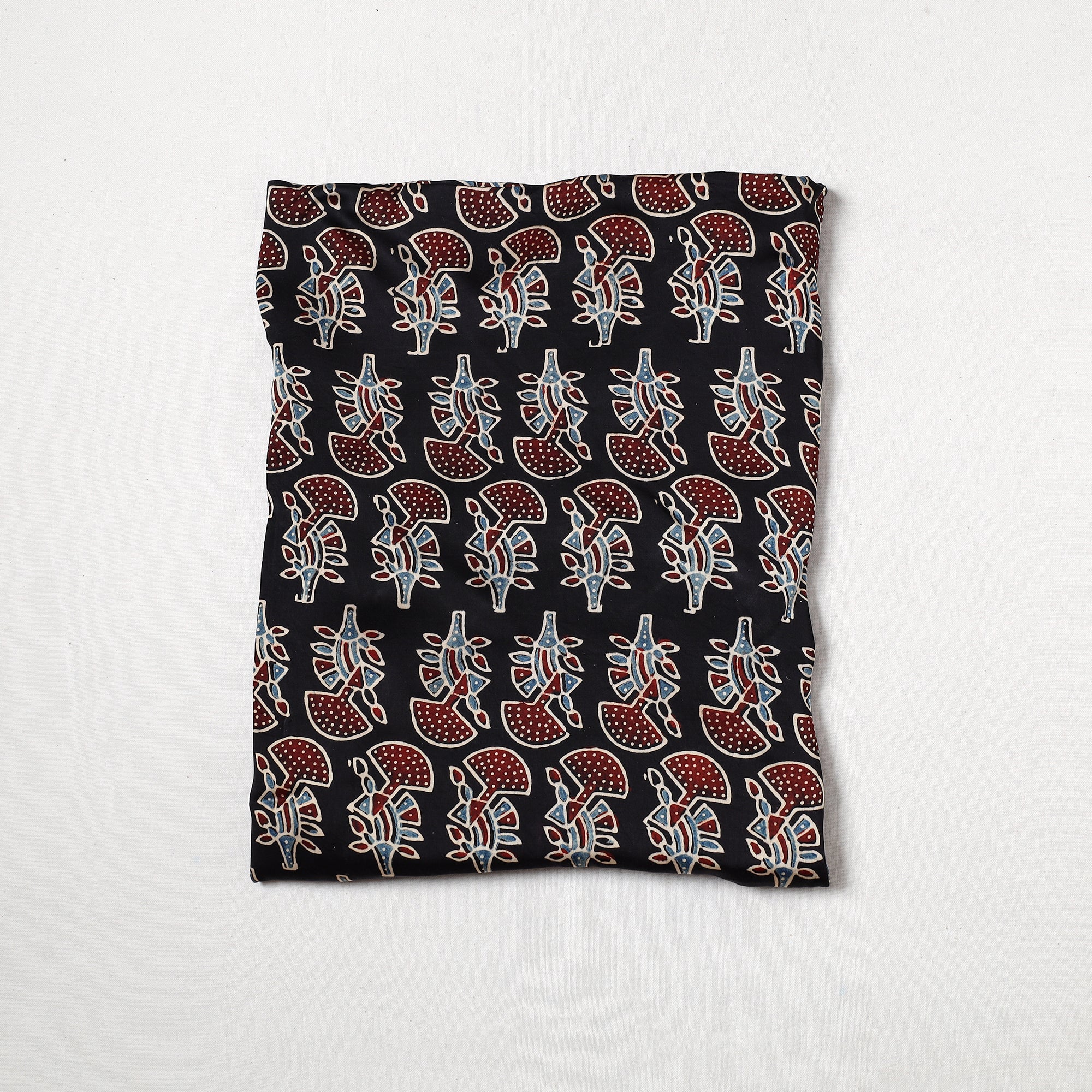 RIYAZ ABDULMAJID KHATRI - AJRAKH Black - Ajrakh Hand Block Printed Modal Silk Precut Fabric (1.2 meter) 48