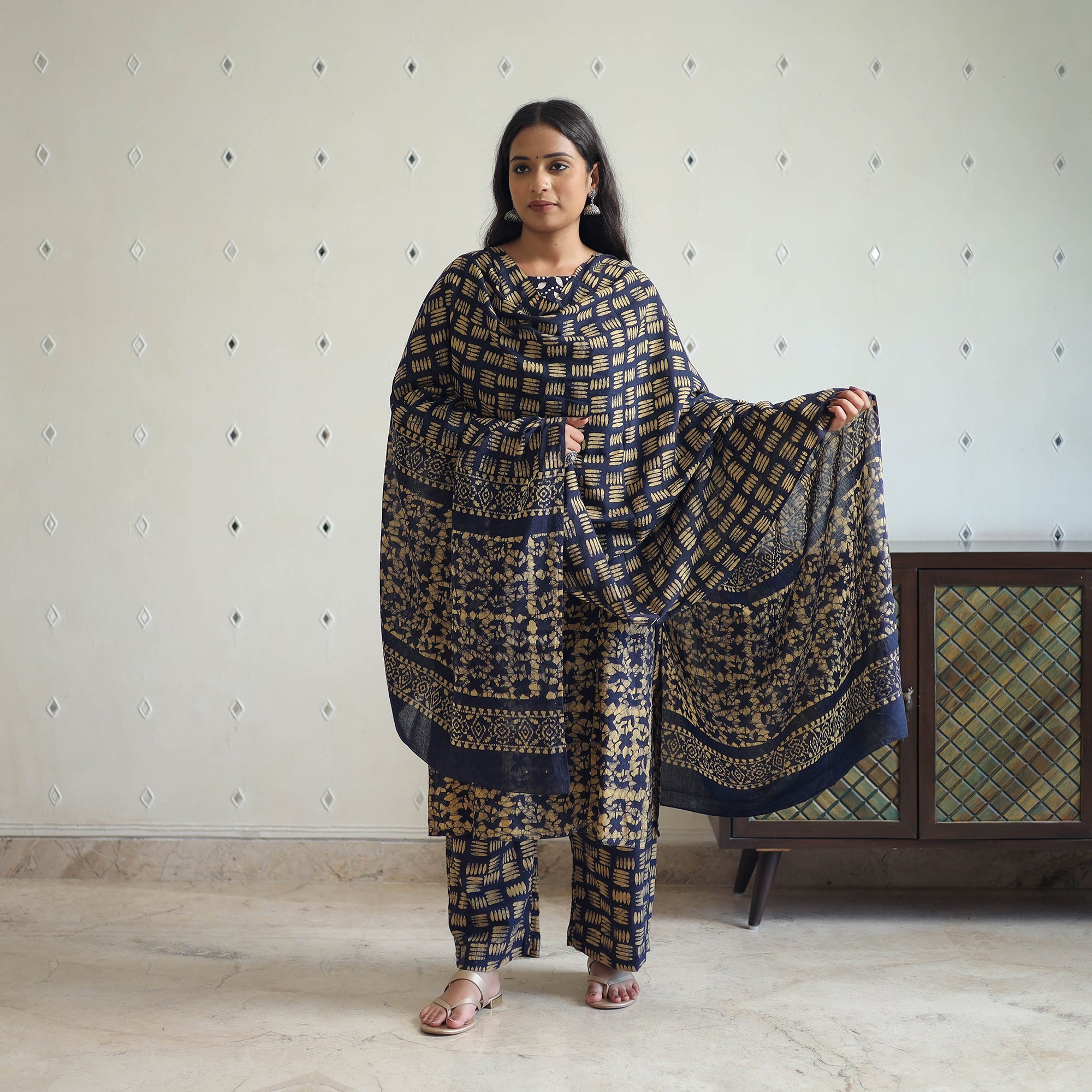ITOKRI CASUALS Blue - Batik Print Cotton Kurta with Palazzo & Dupatta Suit Set 03 - view 2