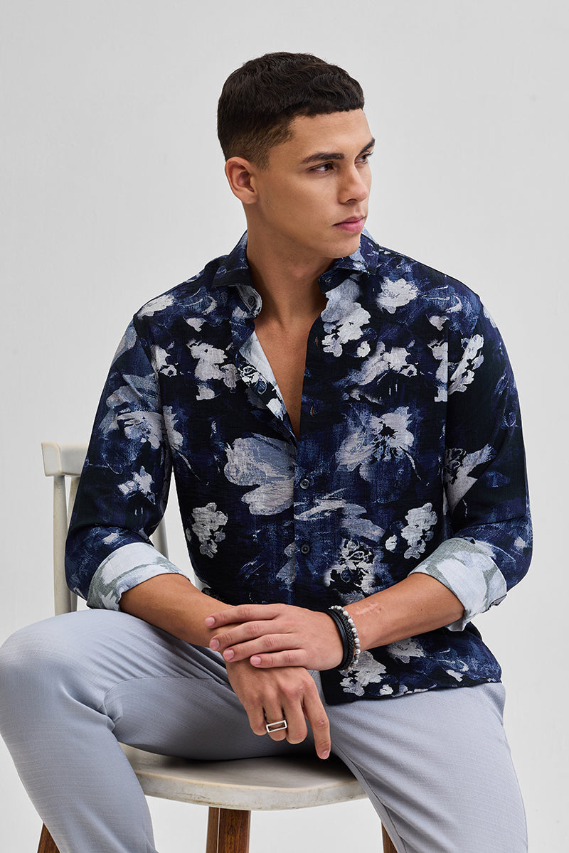 SNITCH Navy Textured Abstract Shirt