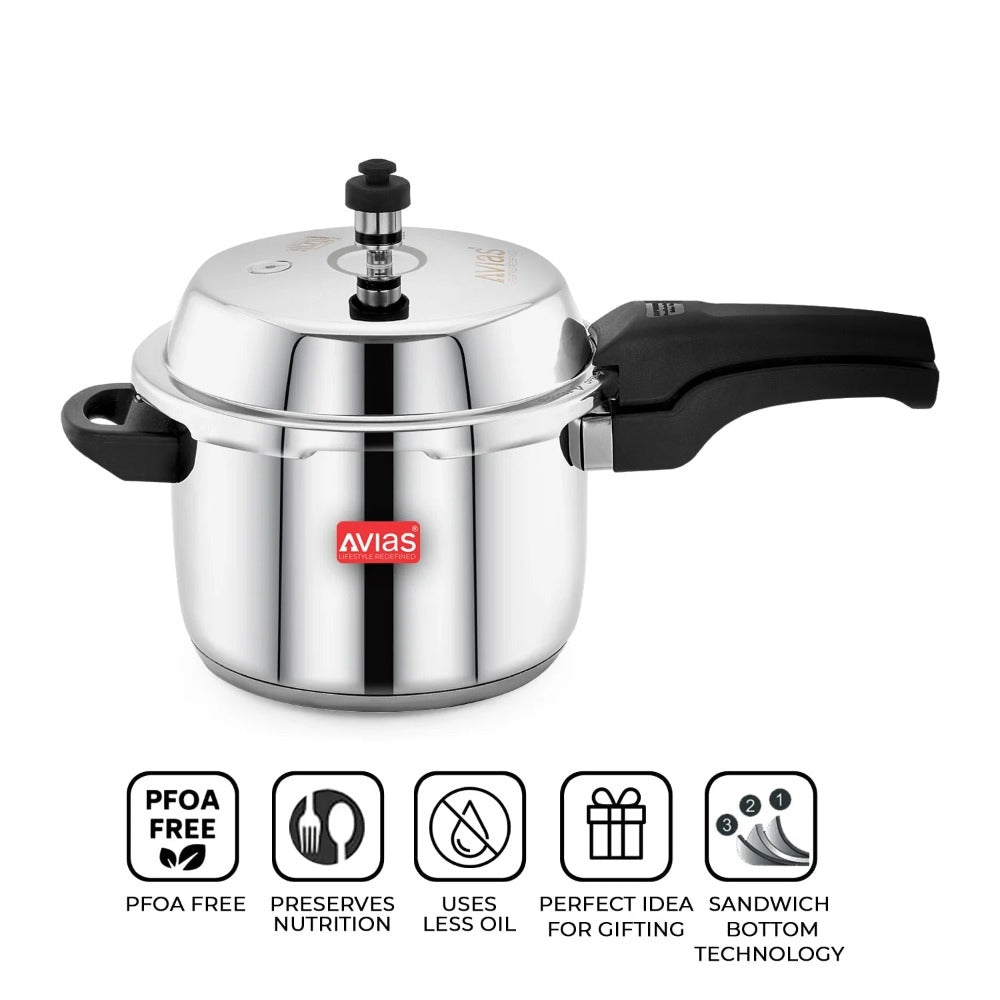 AVIAS Ceres Stainless Steel Premium Outer Lid Pressure Cooker | Gas & Induction Compatible | Silver - view 9