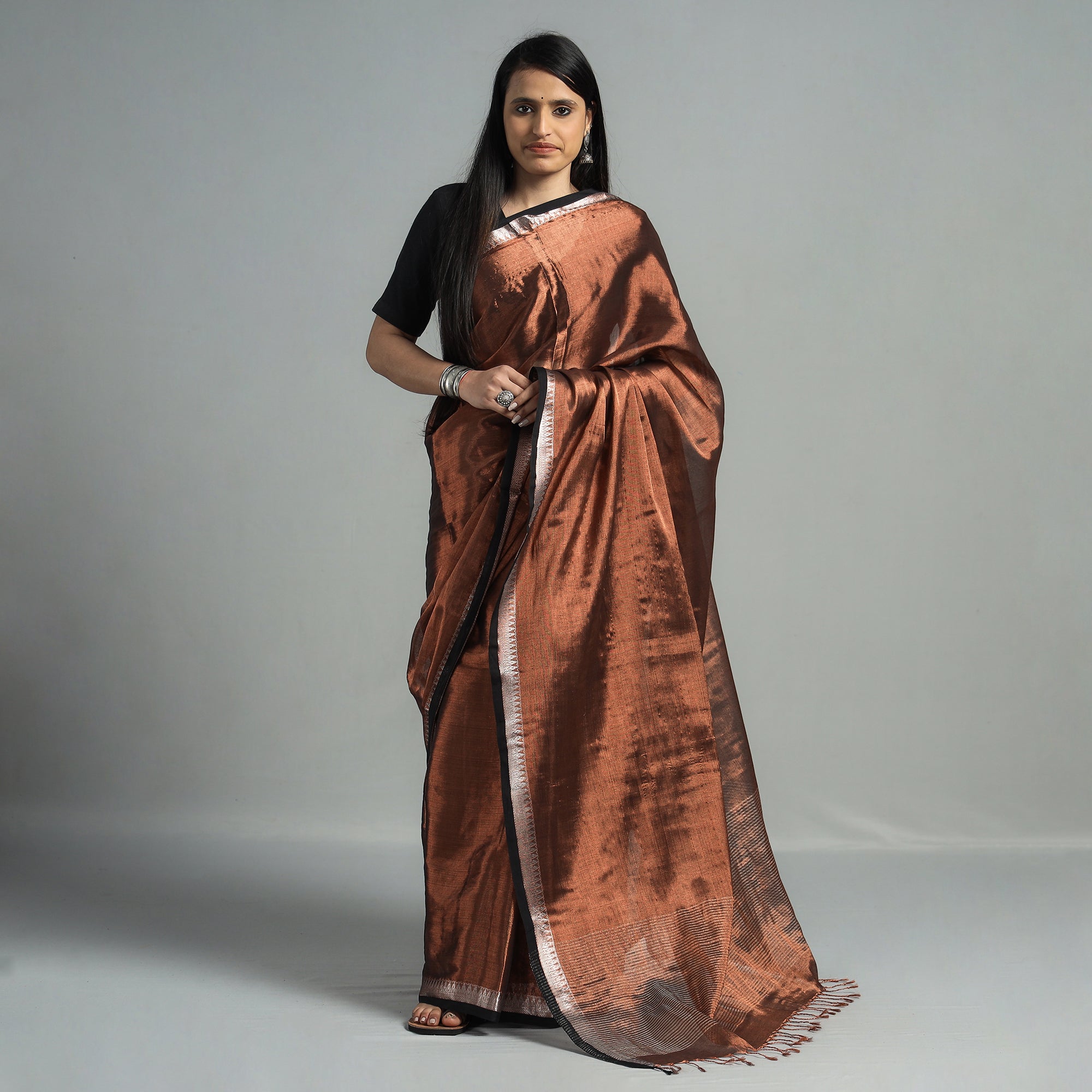 KHUSHBASH - HAPPY LOOM OF EAST Brown - Burdwan Tissue Zari Work Handloom Saree