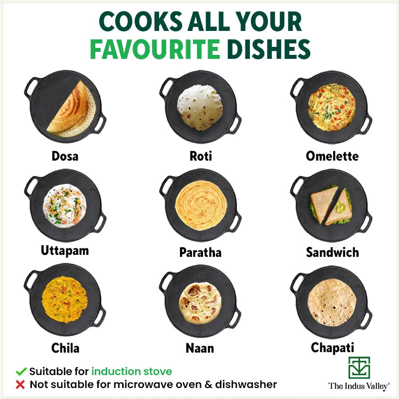 The Indus Valley CASTrong Cast Iron Roti/Dosa Tawa, Pre-seasoned, Nonstick, 100% Pure, Toxin-free, Gas & Induction, Free ₹110 Spatula, 30.2cm, 2.4kg - view 11