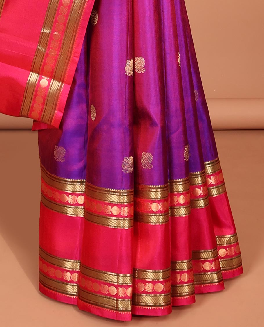 Pothys Purple zari buttas silk saree, contrast intricate pallu & rettai pettu border of rekku,Muthu,banaras & mayil poun - view 4