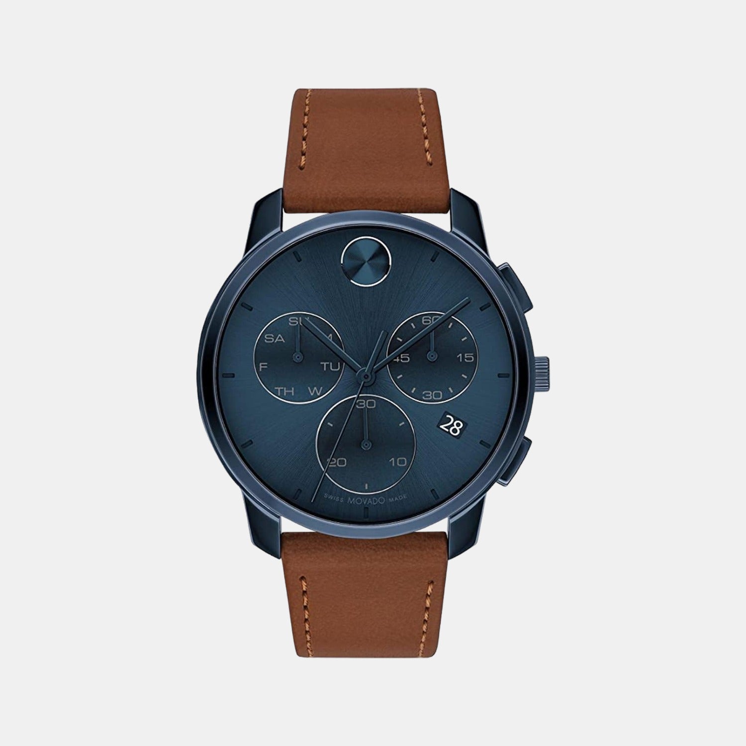 Movado Bold Men Quartz Blue Dial Chronograph Leather Watch 3600834