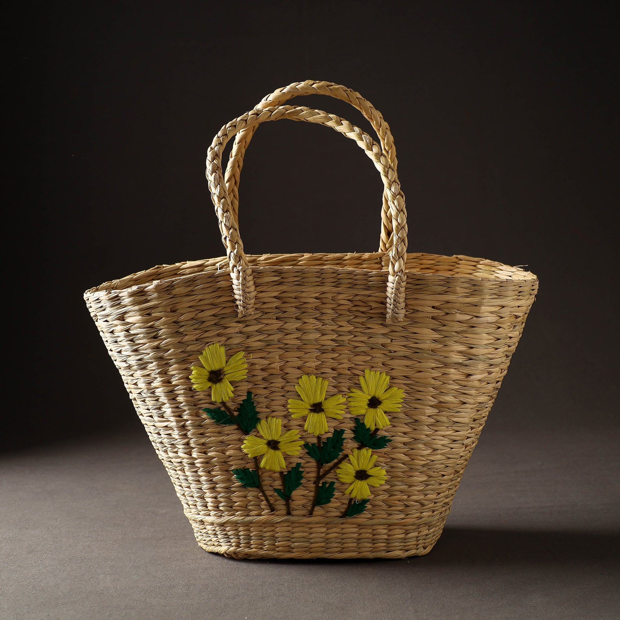 ITOKRI CRAFTS INITIATIVE Beige - Handcrafted Natural Water Reed Embroidered Shopping Bag