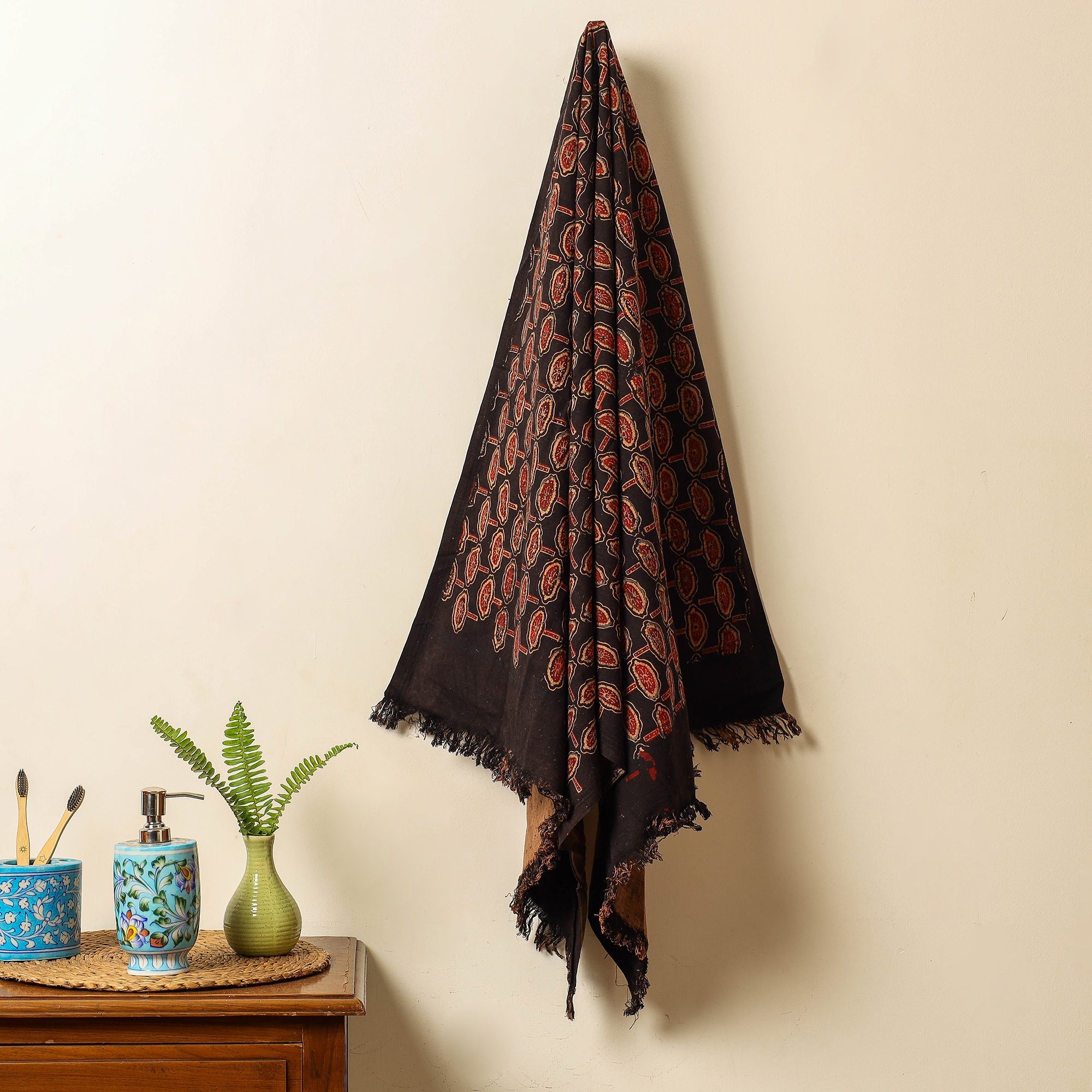 KACHCHH JI CHHAAP Black - Block Print Cotton Ajrakh Handloom Towel