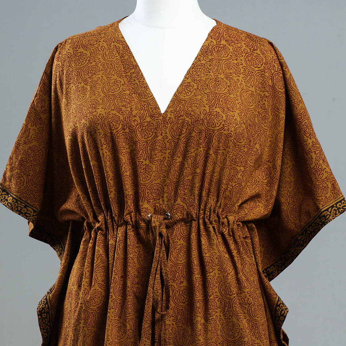 ITOKRI CASUALS Brown - Bagh Block Printed Cotton Kaftan with Tie-Up Waist (Short) - view 3